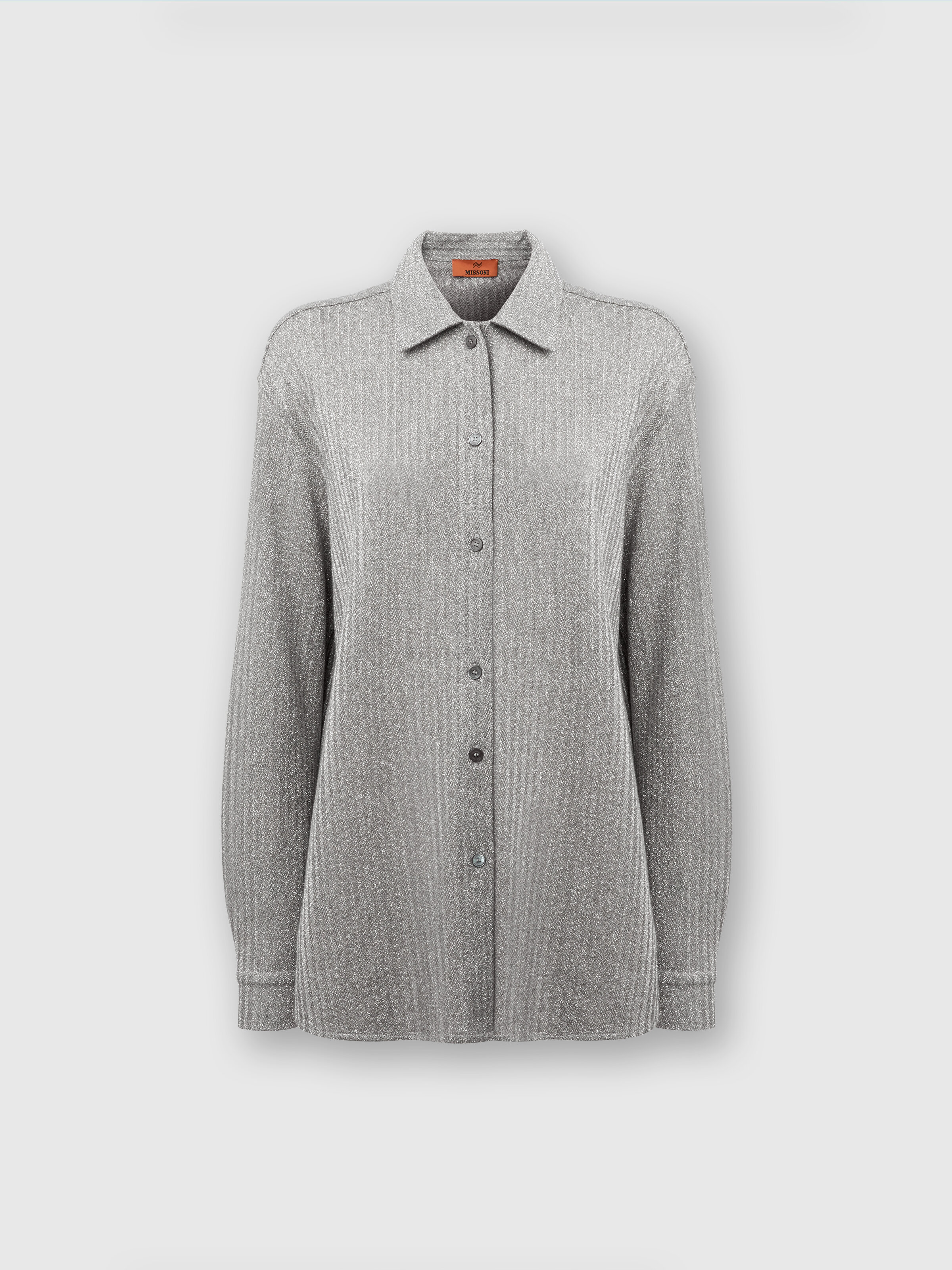 Cotton and viscose lamé oversized shirt , Grey - 0