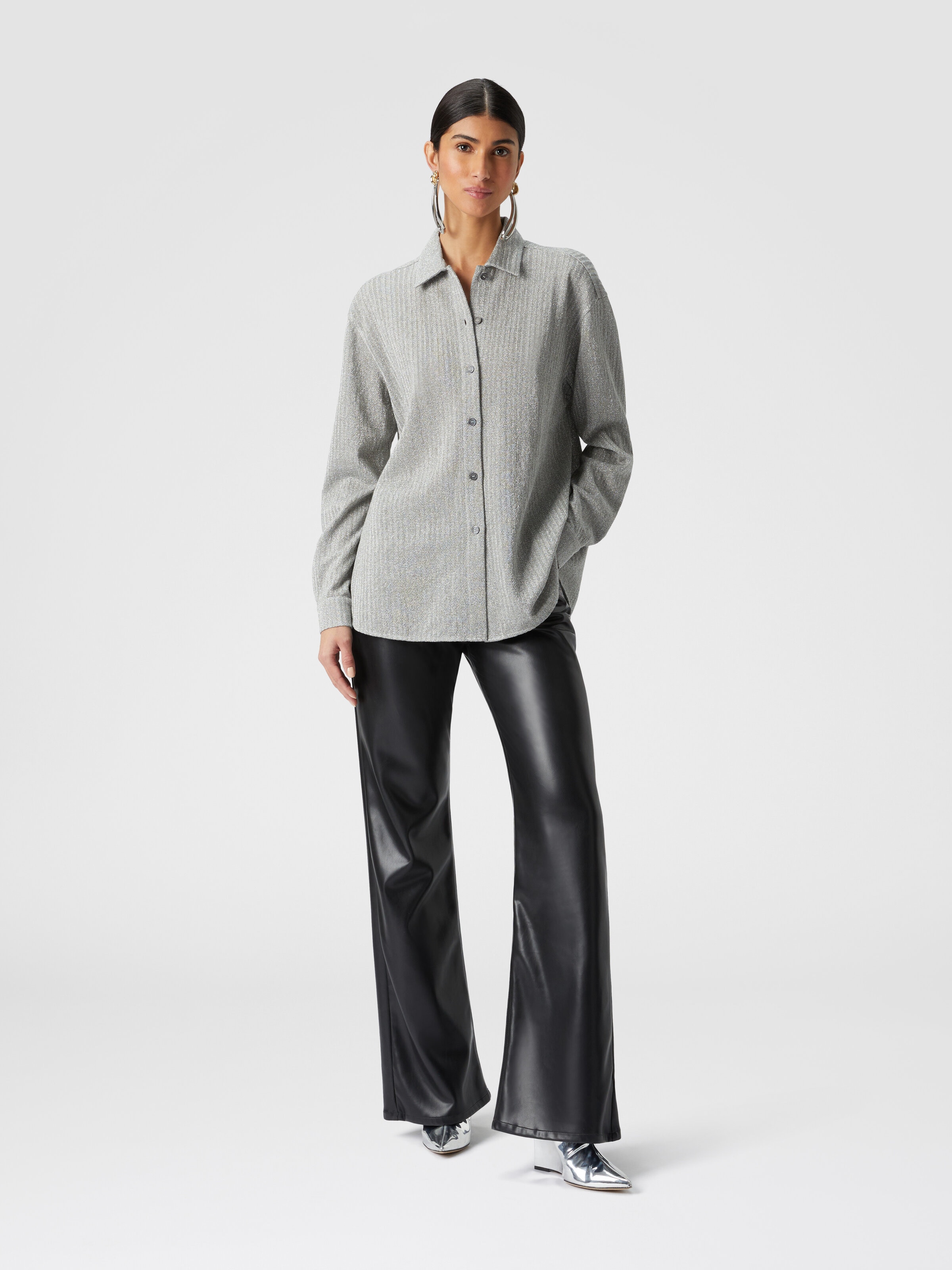 Cotton and viscose lamé oversized shirt, Grey - 1