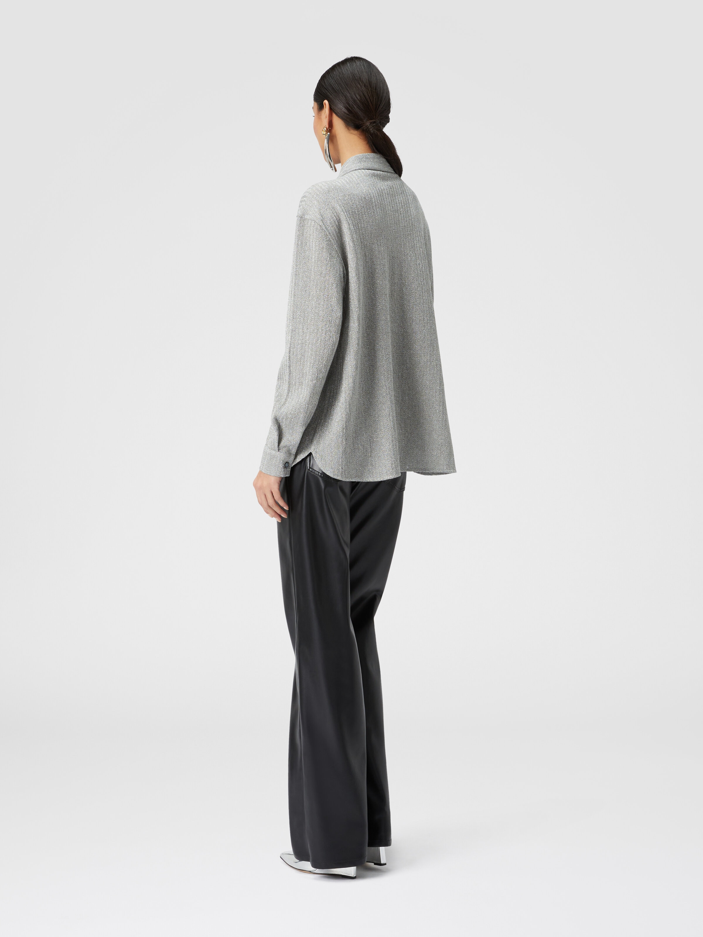 Cotton and viscose lamé oversized shirt , Grey - 2