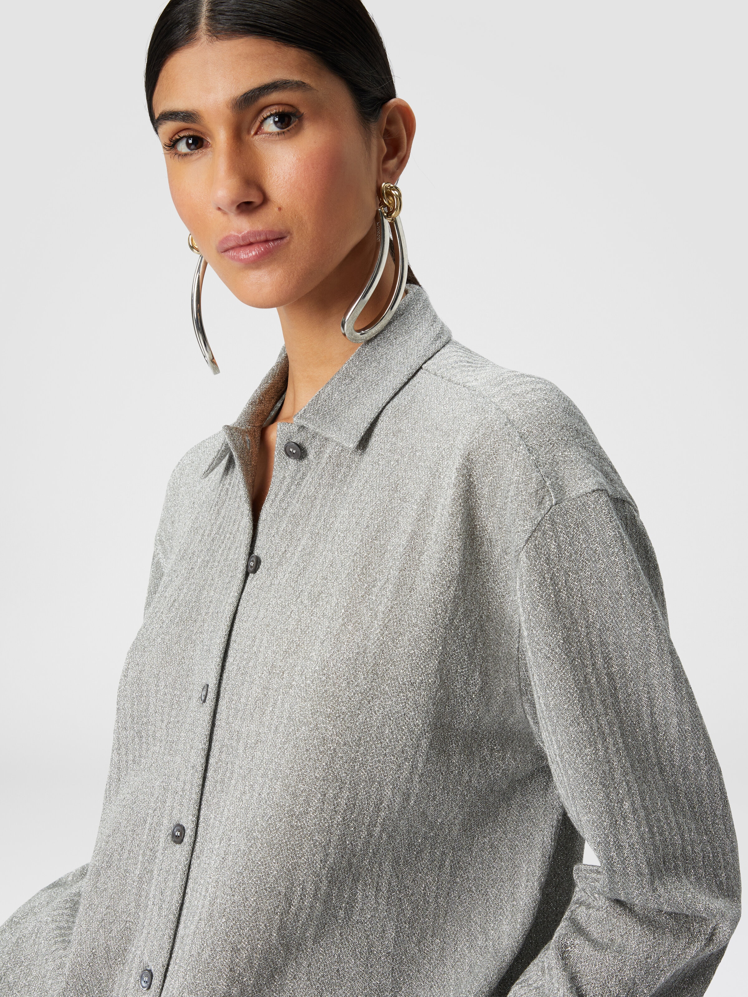 Cotton and viscose lamé oversized shirt , Grey - 4