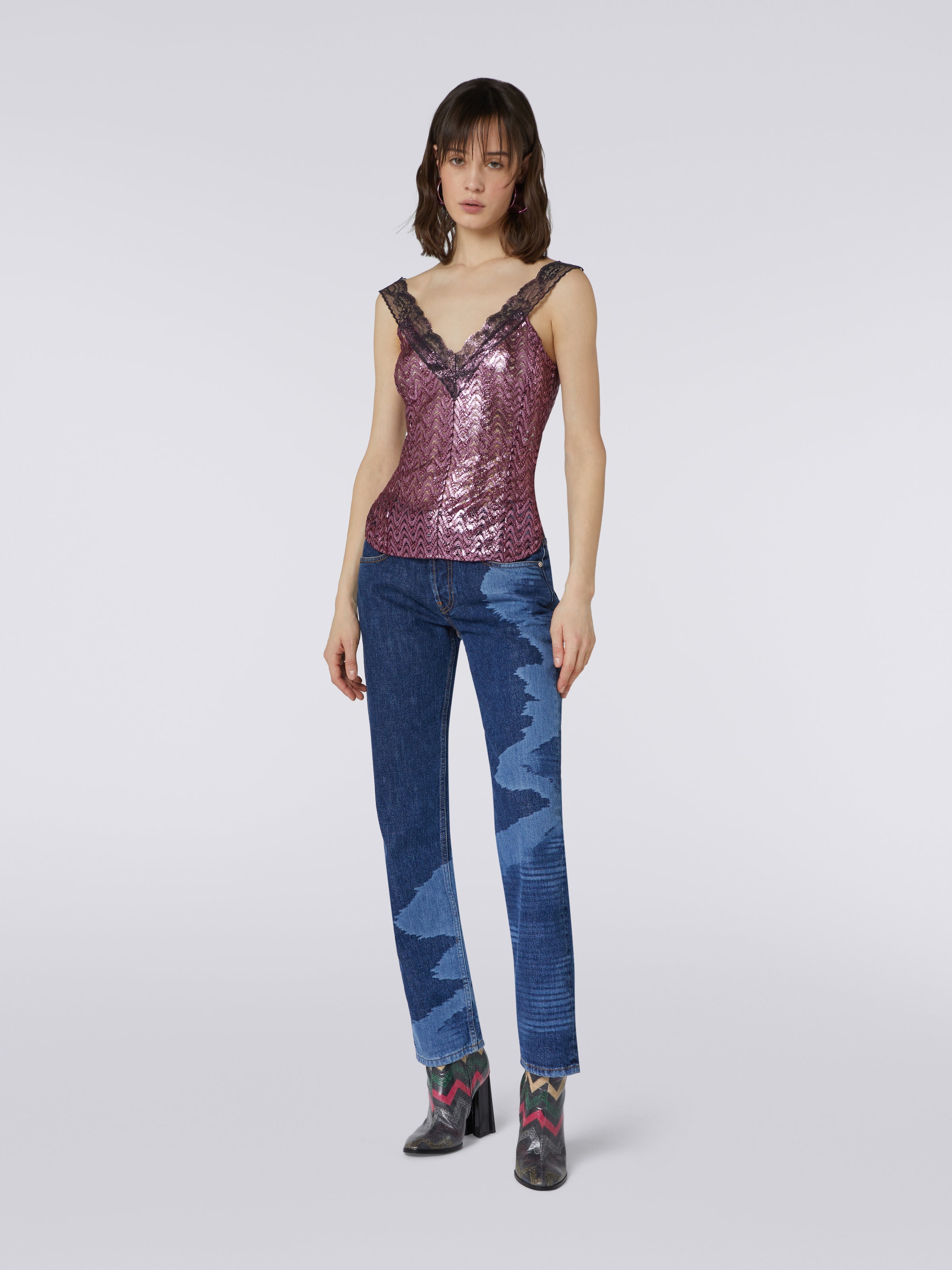Camiseta interior de lana y viscosa con inserción de encaje, Morado  - 1