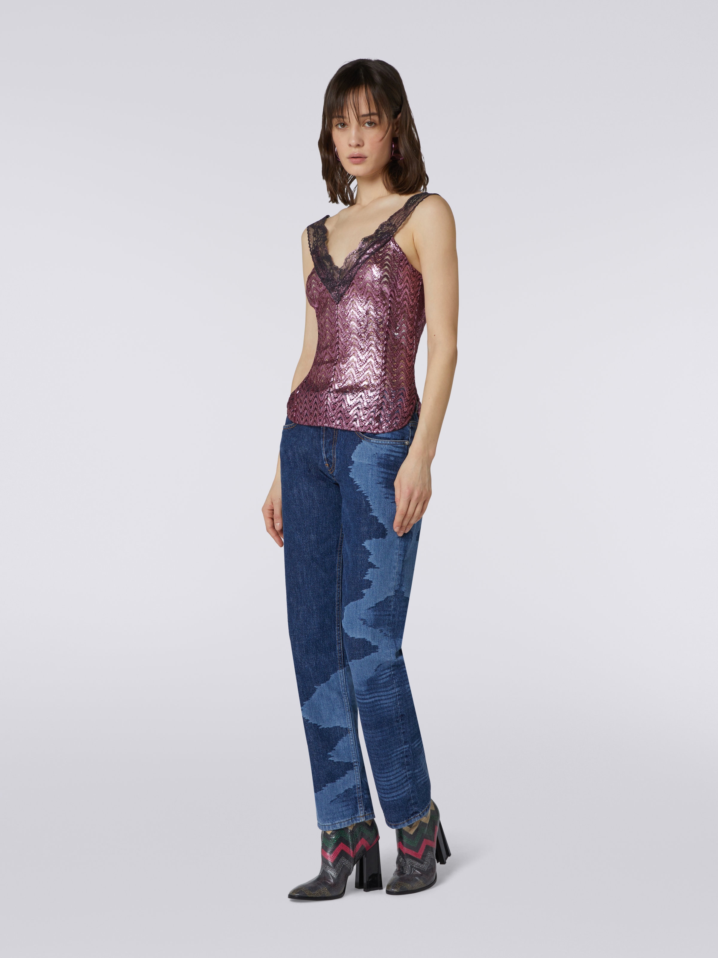 Camiseta interior de lana y viscosa con inserción de encaje, Morado  - 2