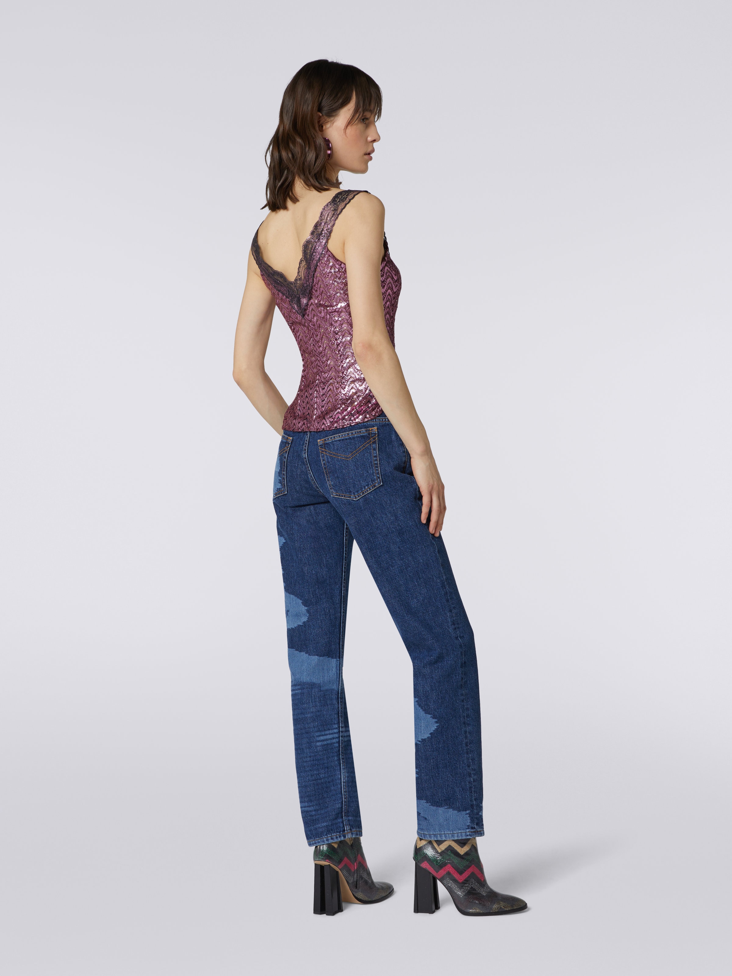Camiseta interior de lana y viscosa con inserción de encaje, Morado  - 3
