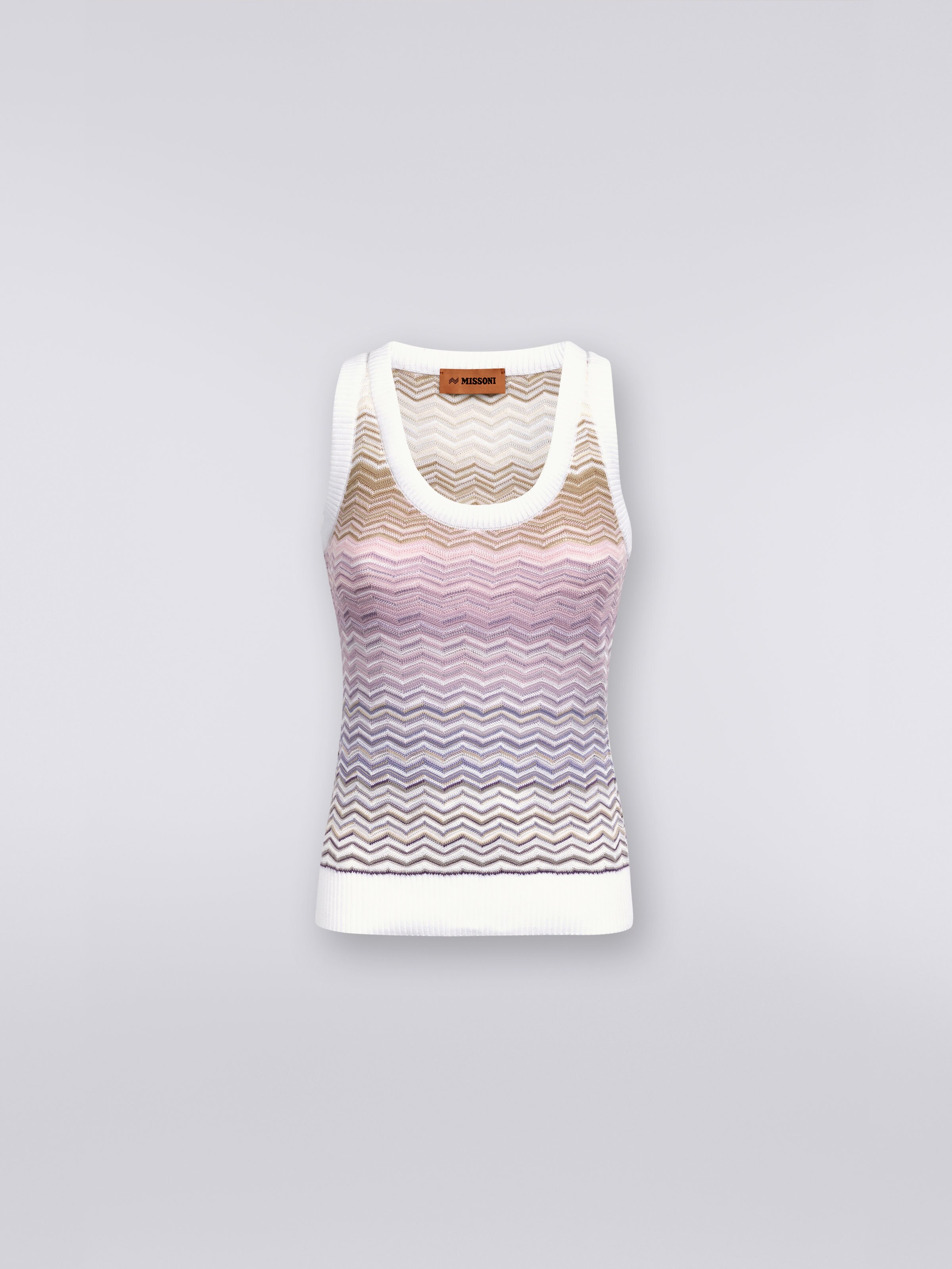 Cotton and viscose chevron tank top, Multicoloured  - 0