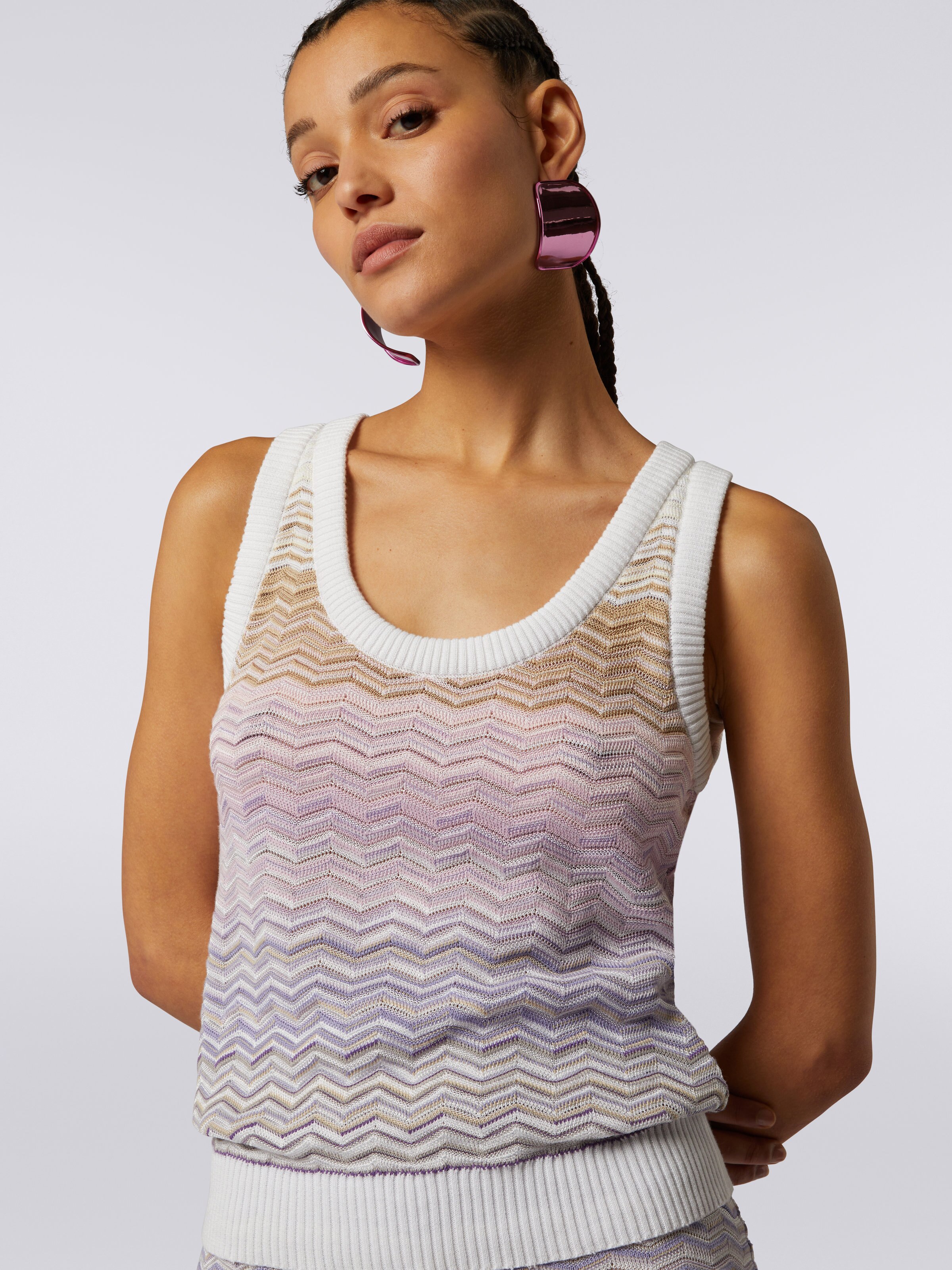 Cotton and viscose chevron tank top, Multicoloured  - 4