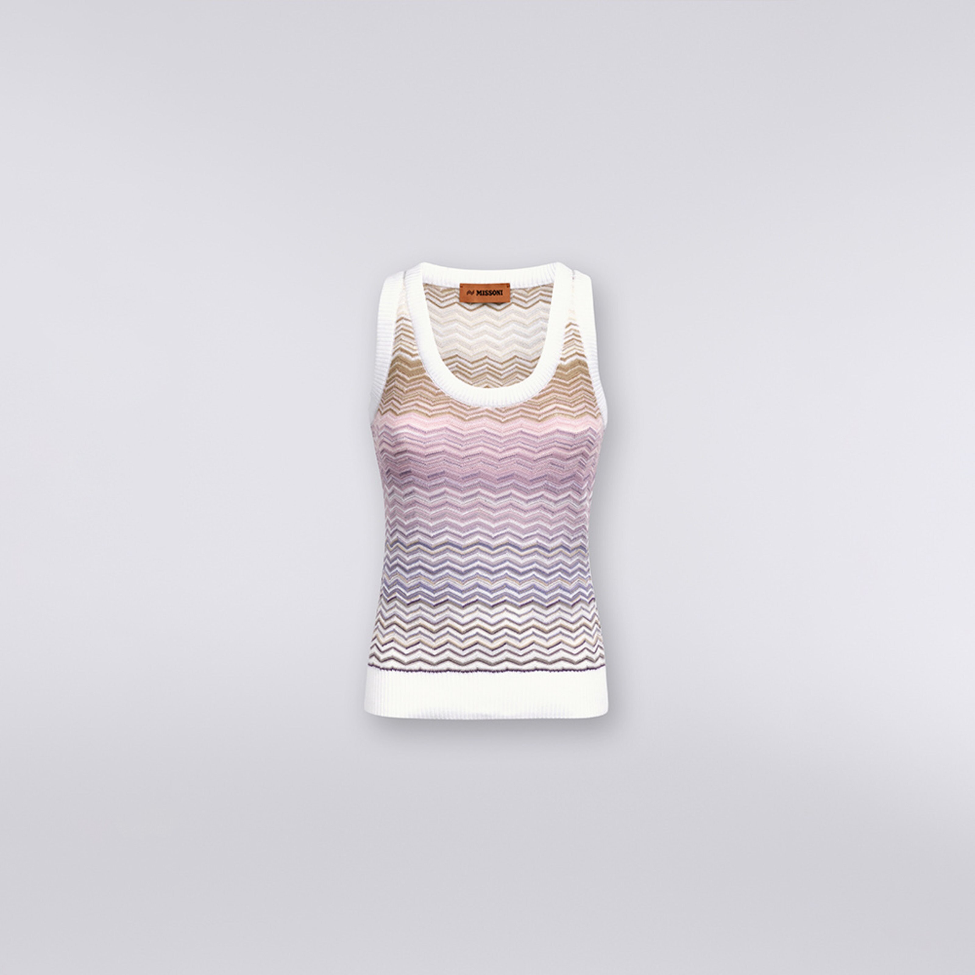 Cotton and viscose chevron tank top, Multicoloured  - 5