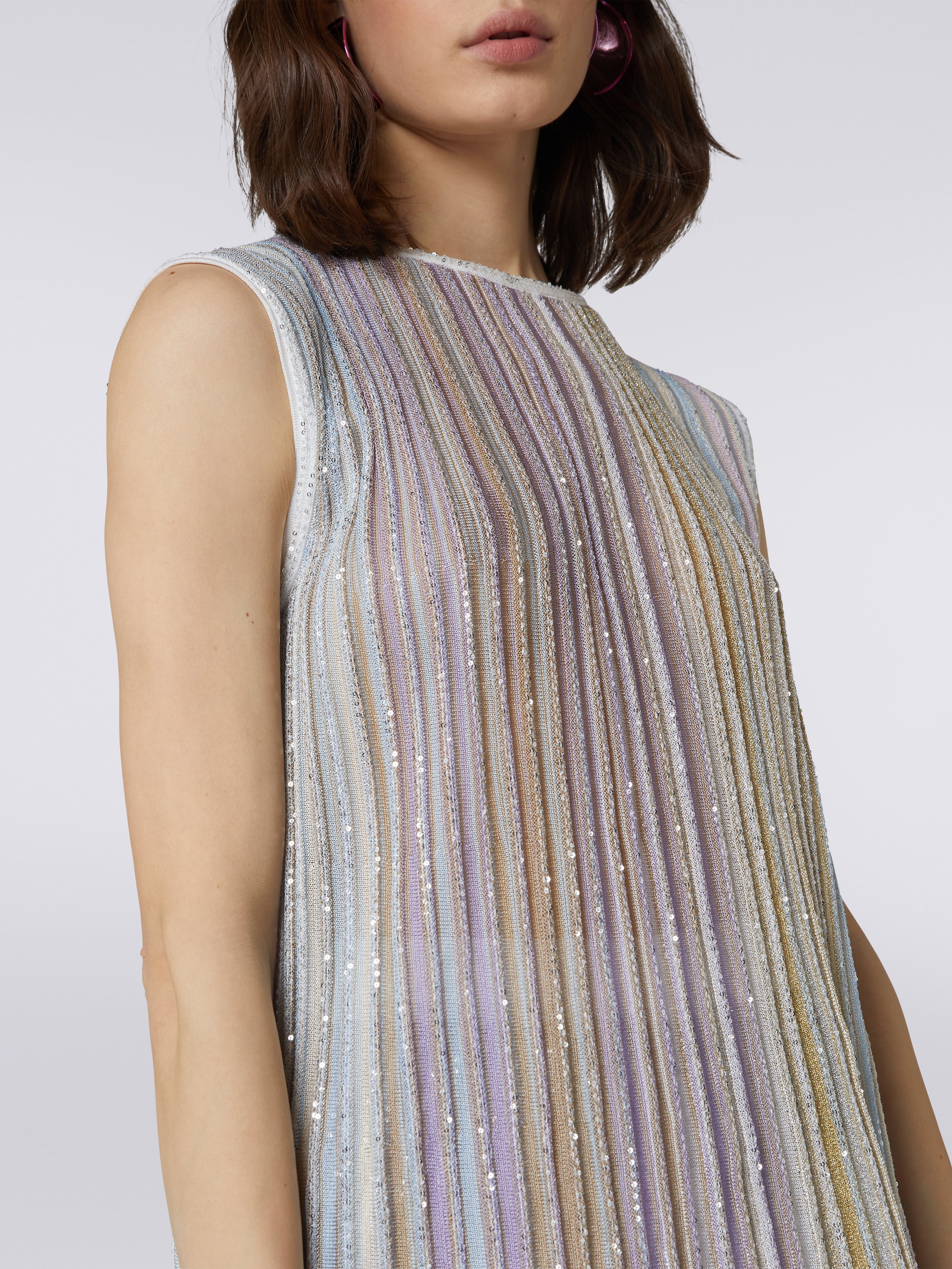 Viscose blend tank top with vertical stripes and sequins, Multicoloured  - 4