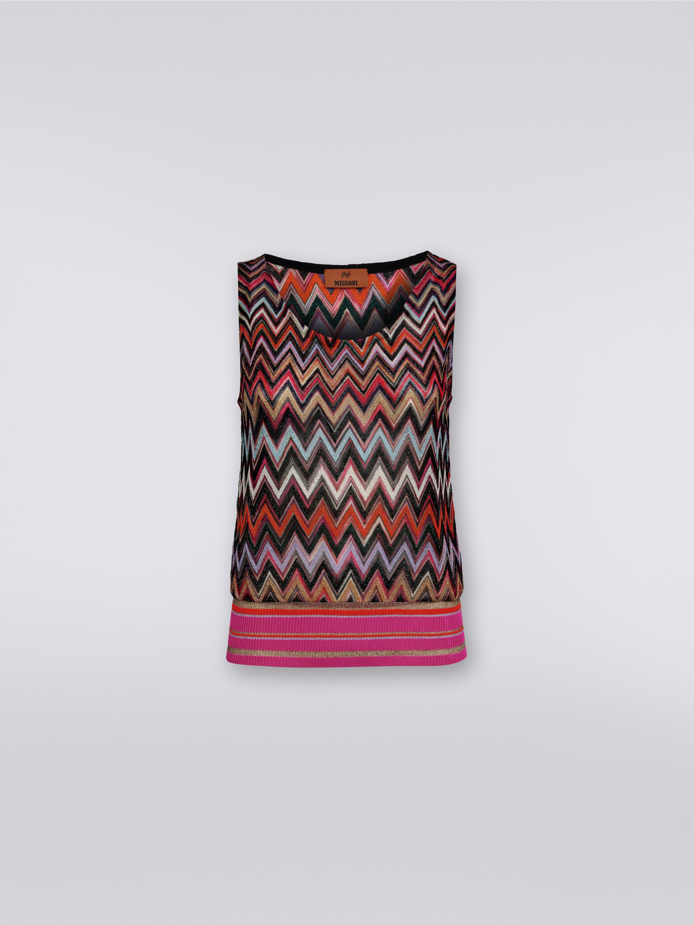 Viscose chevron tank top with lurex, Multicoloured  - 0