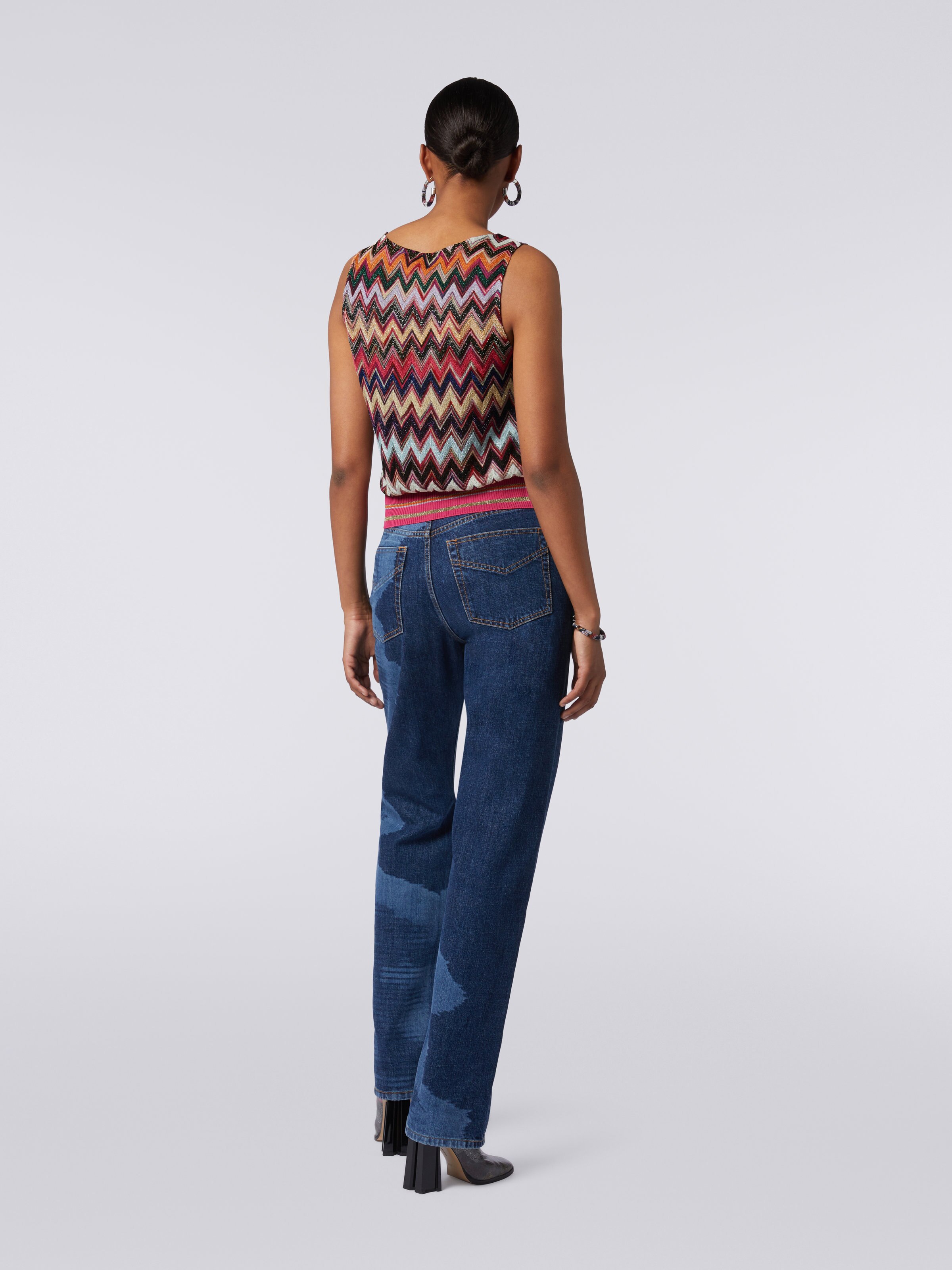 Viscose chevron tank top with lurex, Multicoloured  - 3