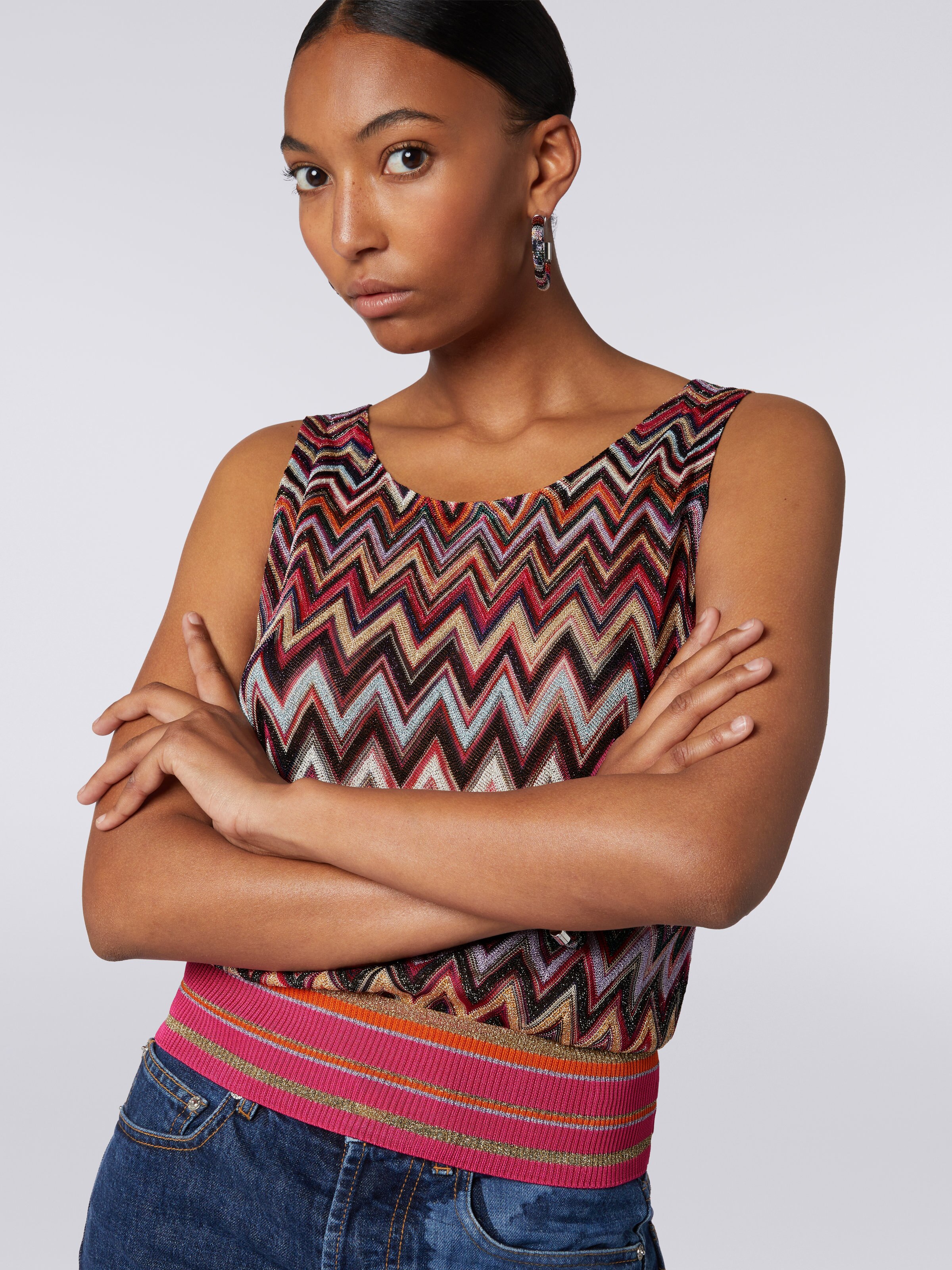 Viscose chevron tank top with lurex, Multicoloured  - 4