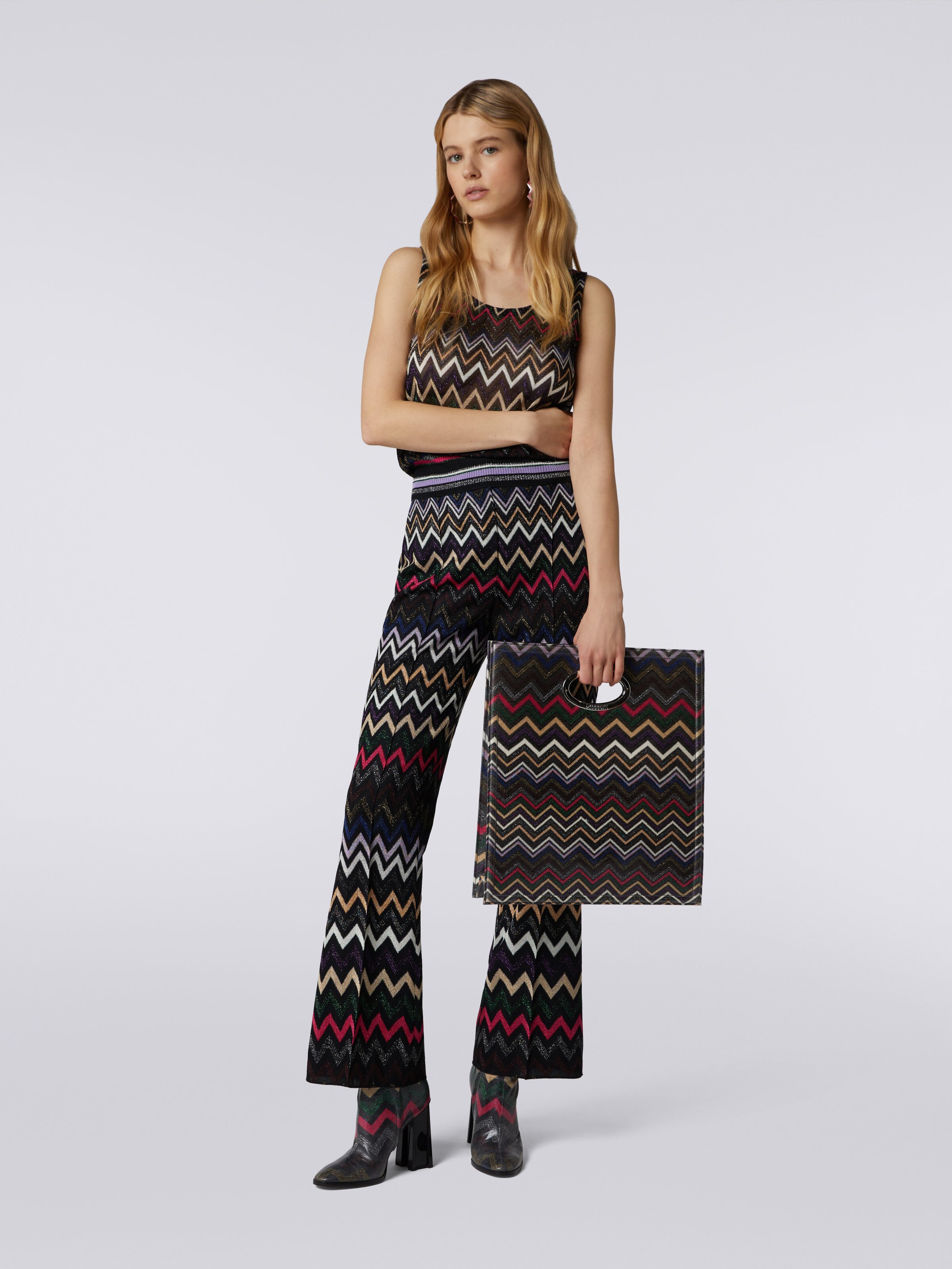 Viscose chevron tank top with lurex, Multicoloured  - 1