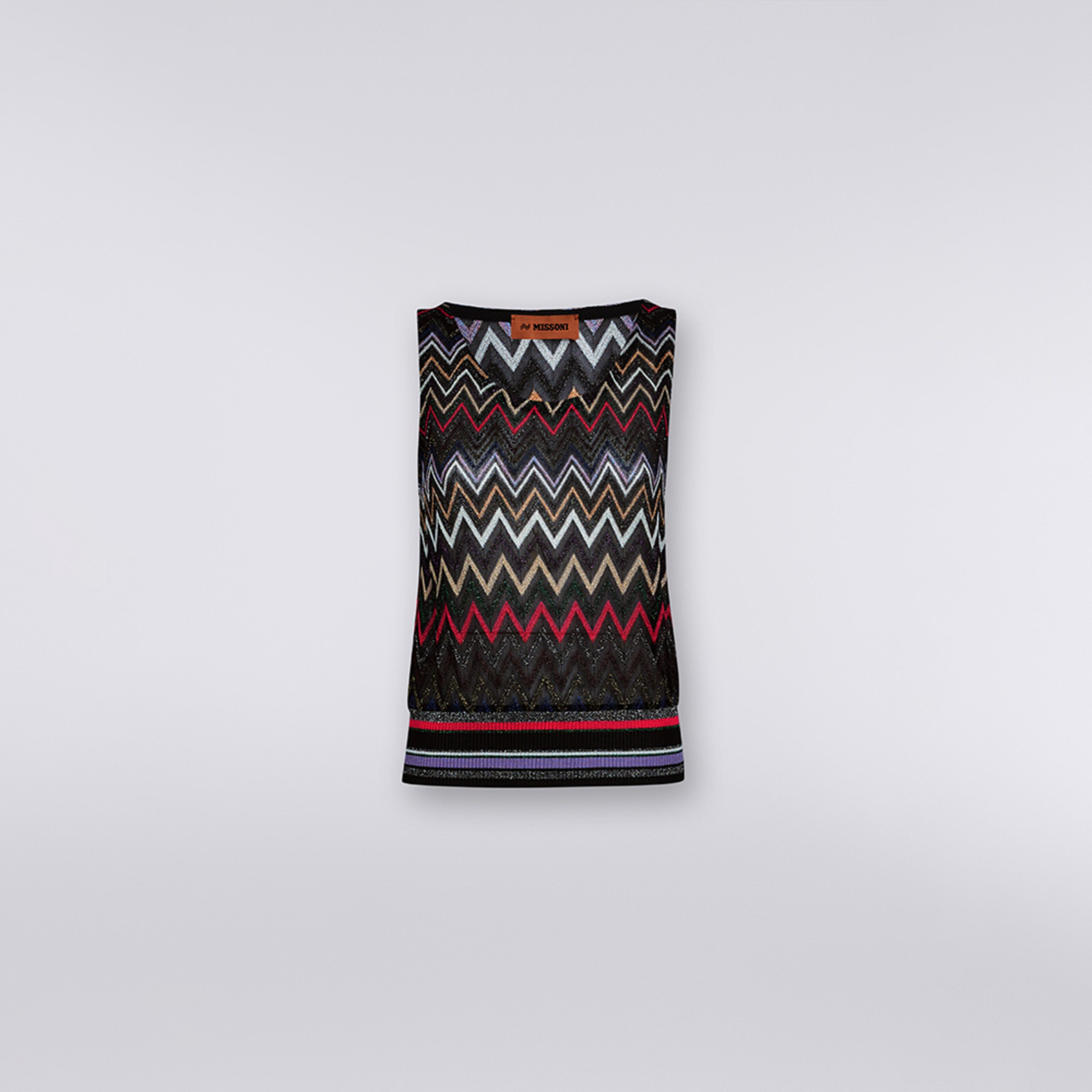 Viscose chevron tank top with lurex, Multicoloured  - 5
