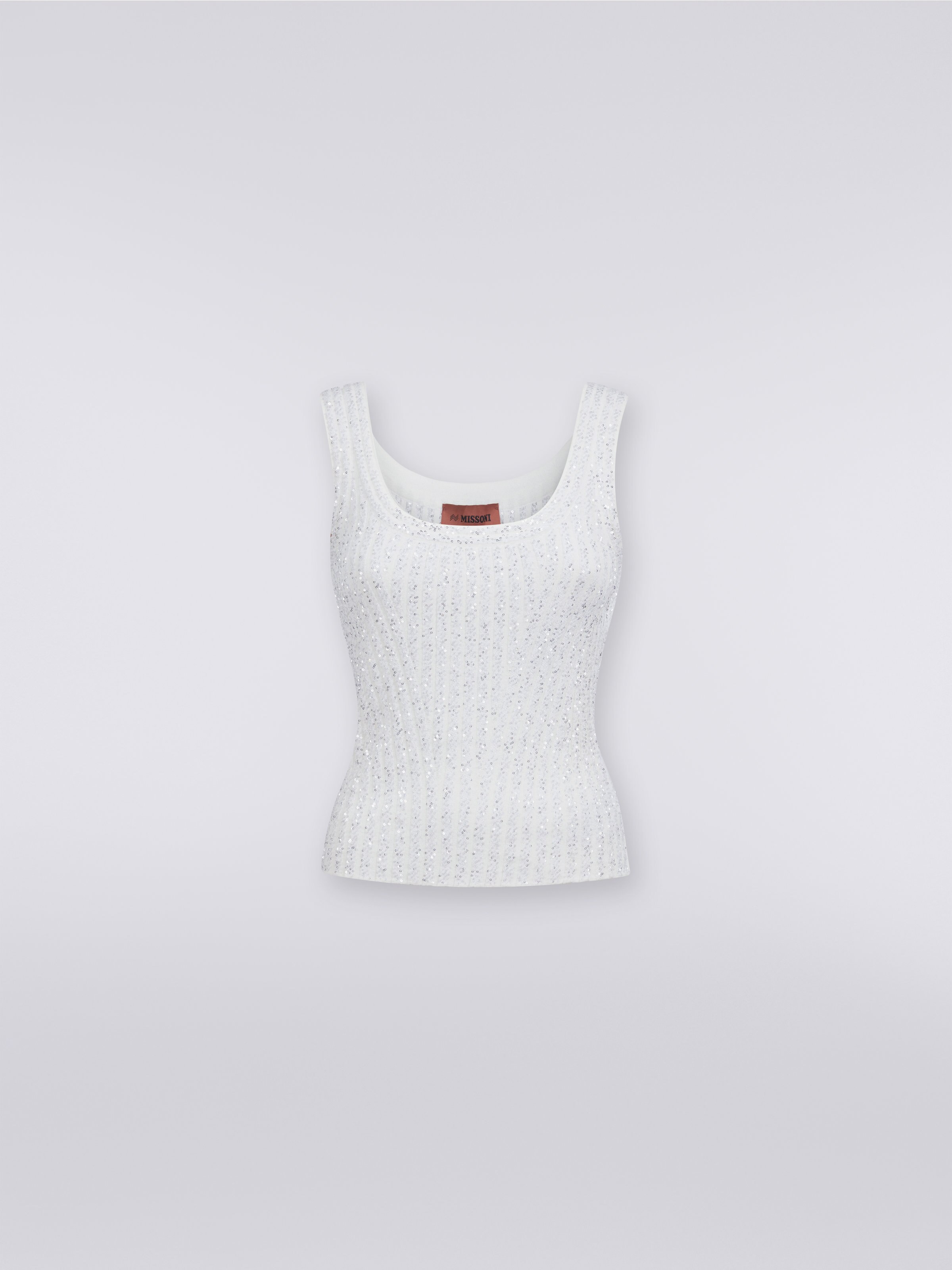 Viscose blend tank top with sequins, White  - 0
