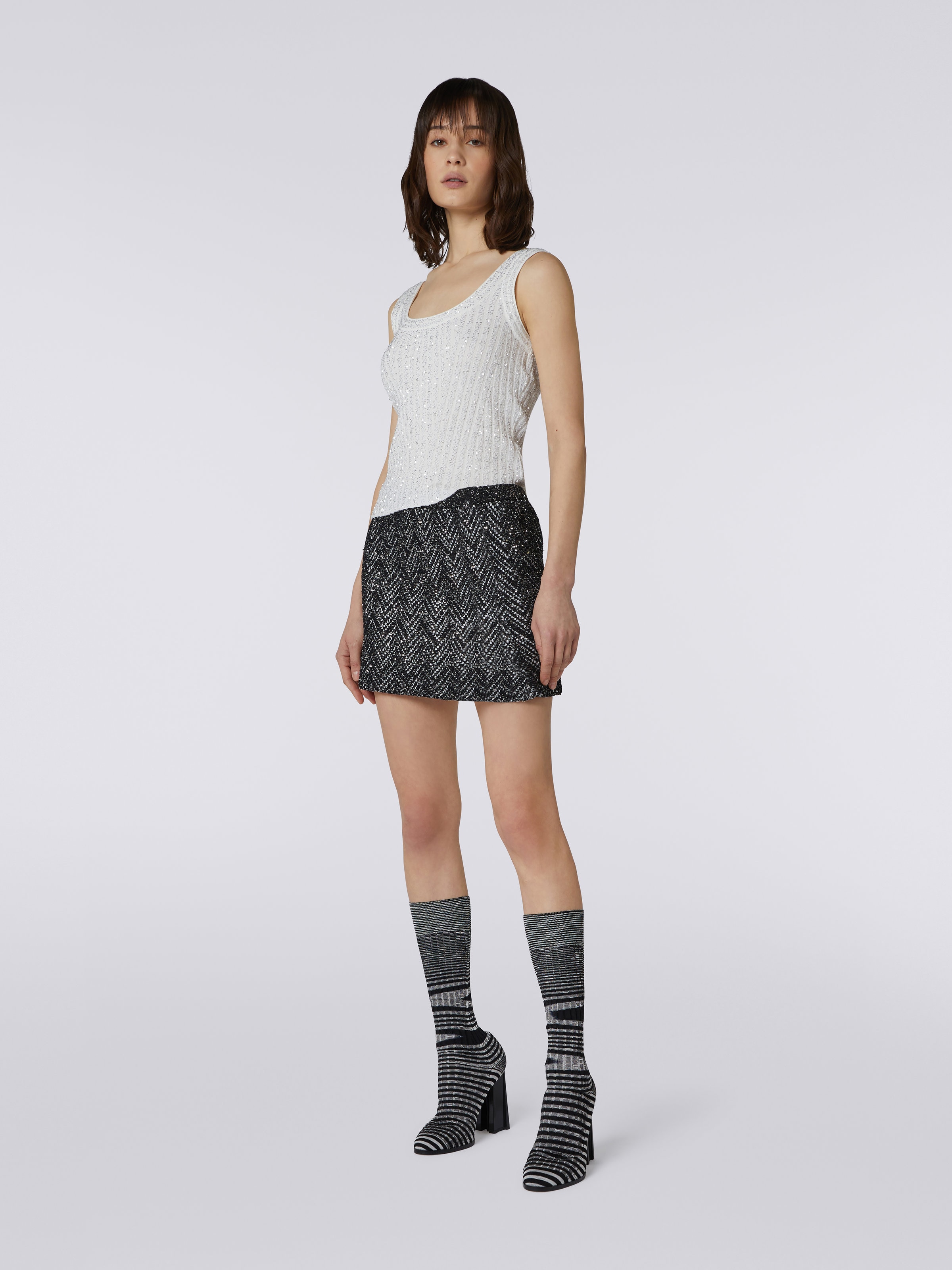 Viscose blend tank top with sequins, White  - 2