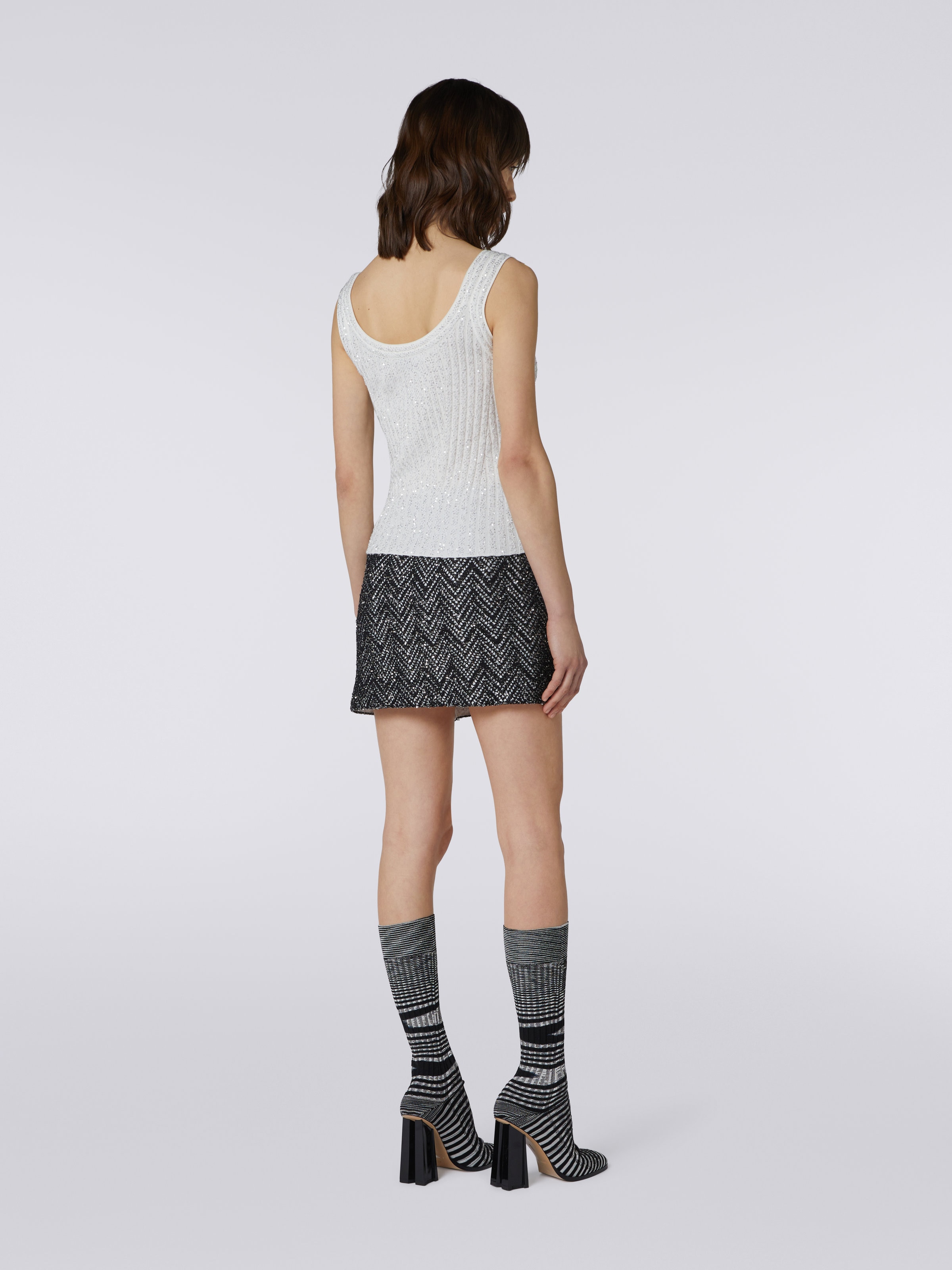Viscose blend tank top with sequins, White  - 3