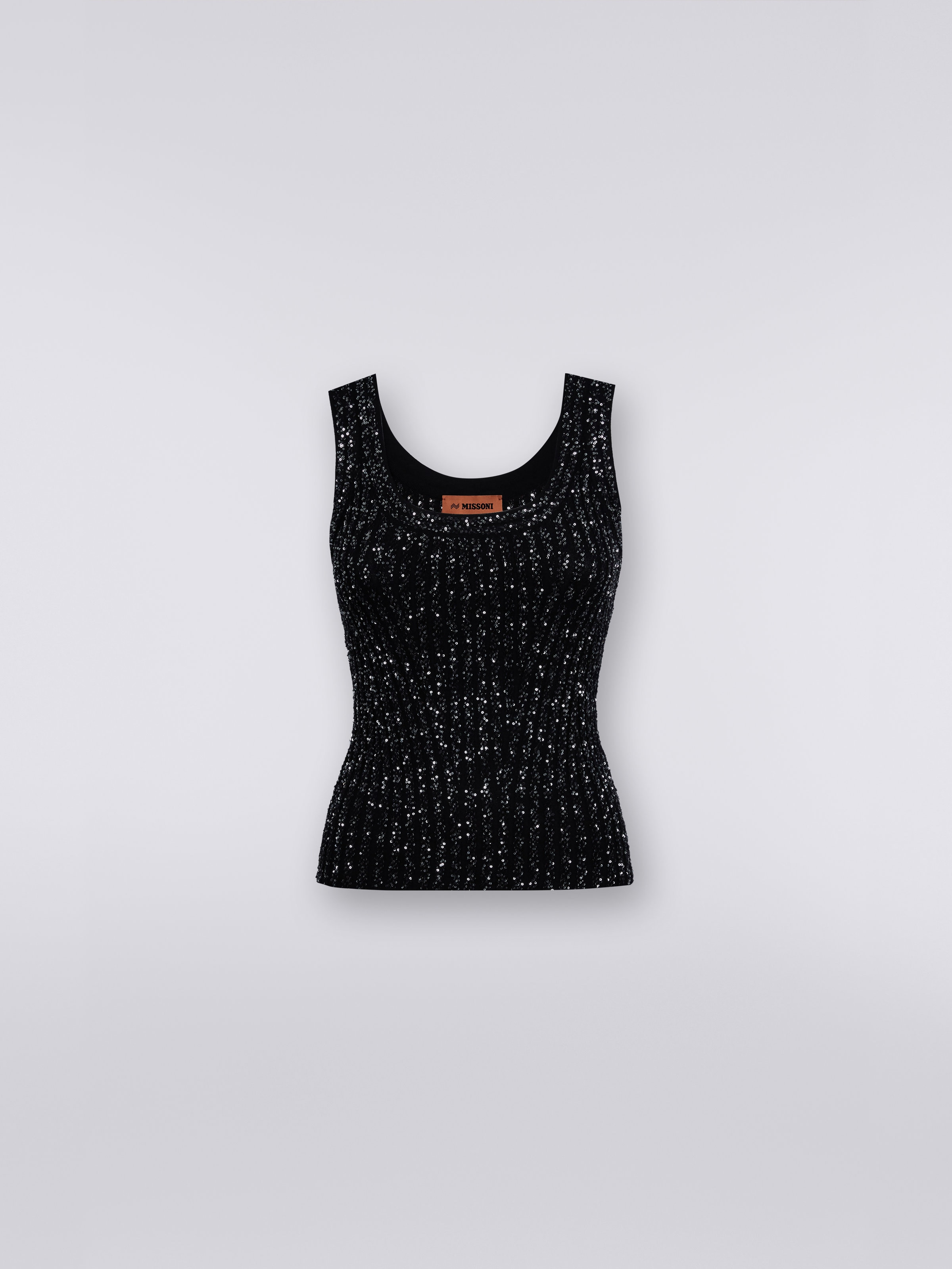 Viscose blend tank top with sequins , Black    - 0