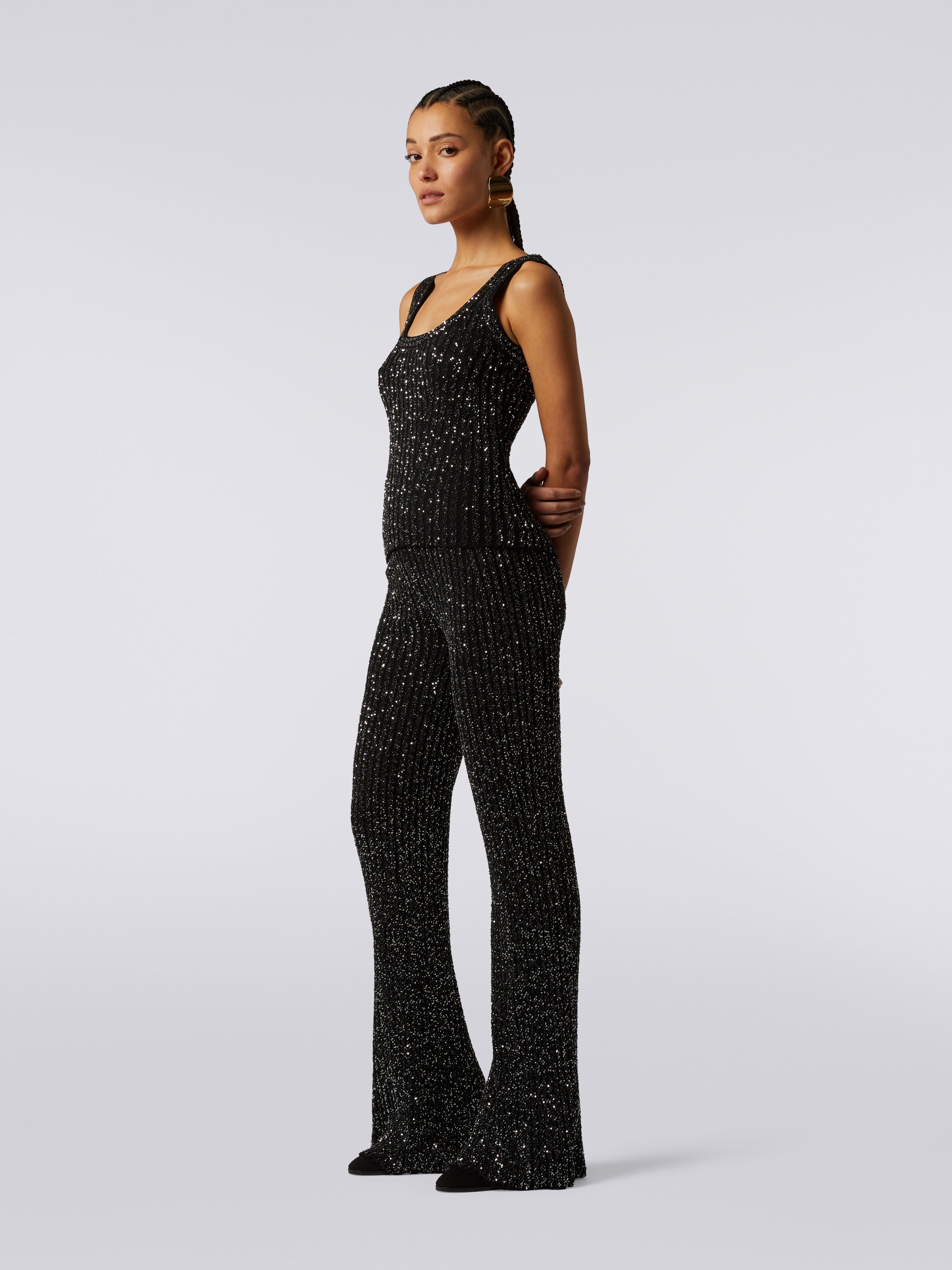 Viscose blend tank top with sequins, Black    - 2