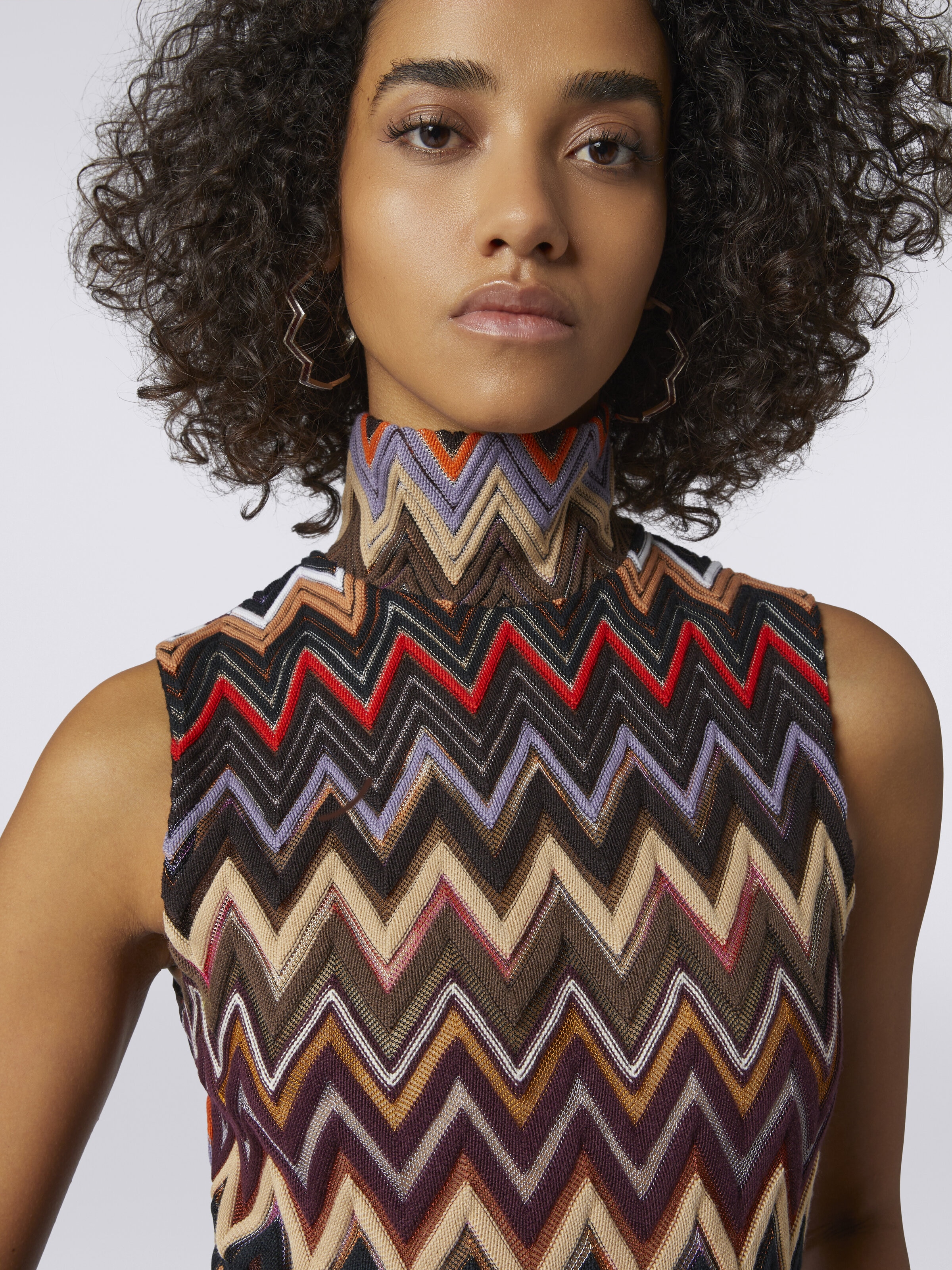 Wool and viscose high-neck tank top with zigzag weave, Multicoloured  - 4