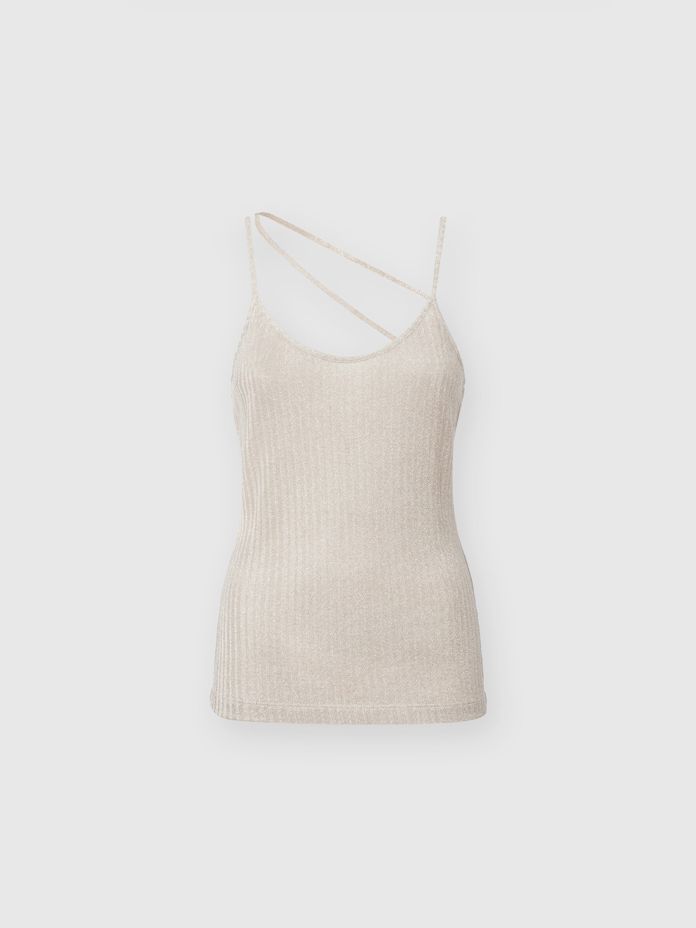 Cotton and viscose lamé tank top, Beige - 0