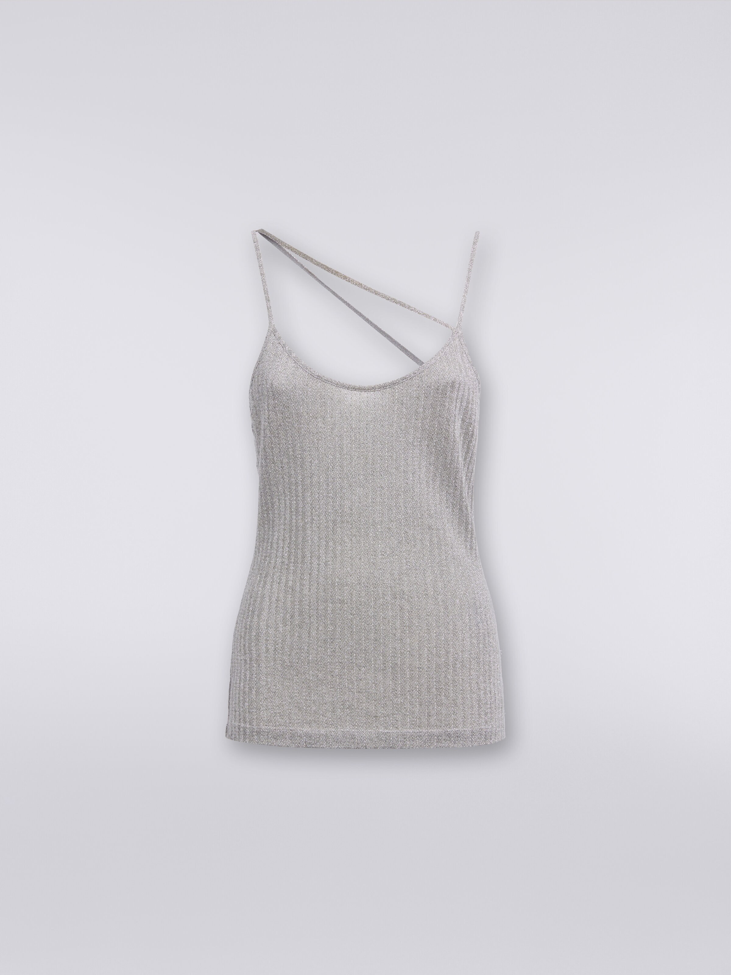 Cotton and viscose lamé tank top, Grey - 0