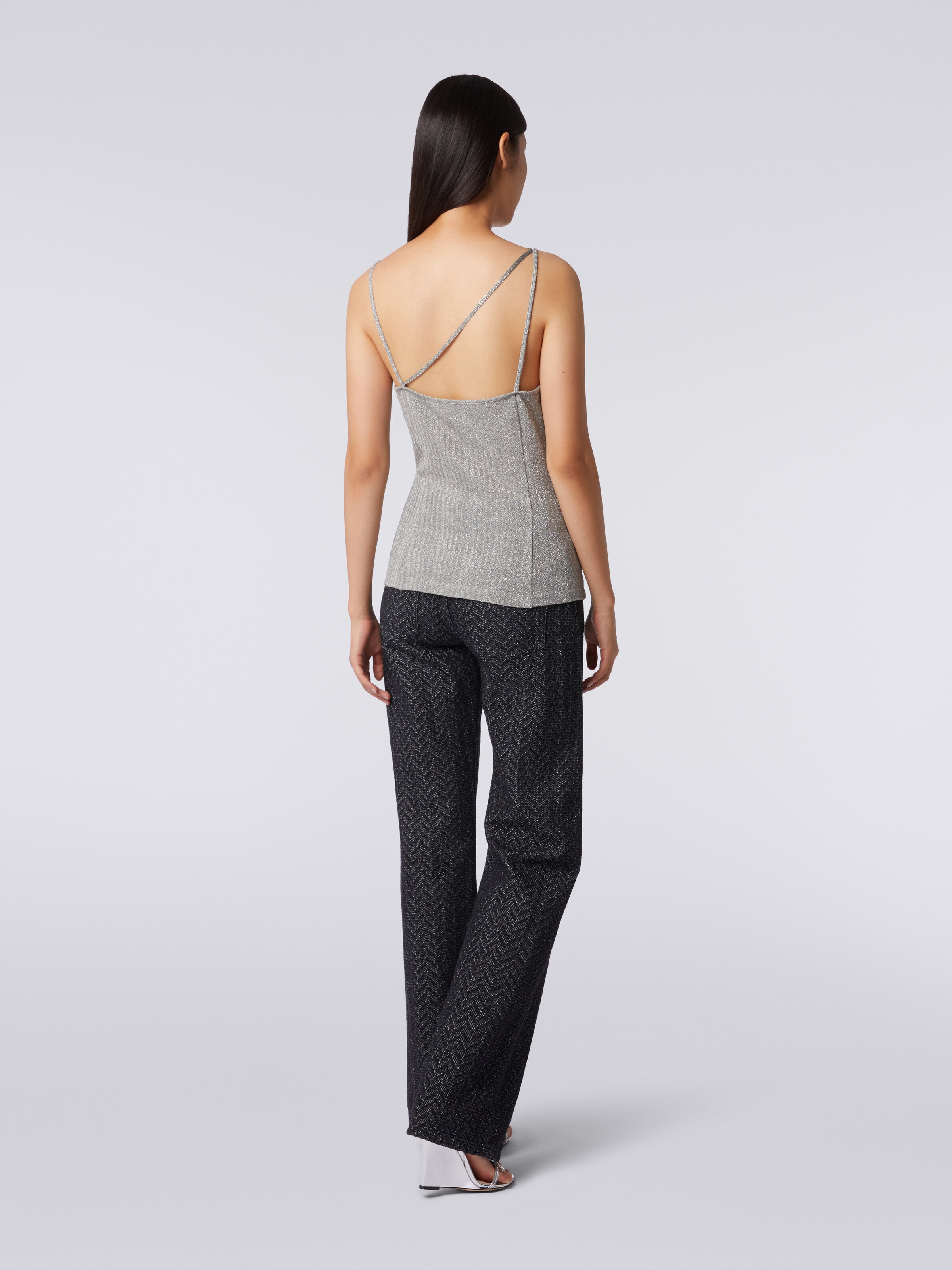 Cotton and viscose lamé tank top, Grey - 3