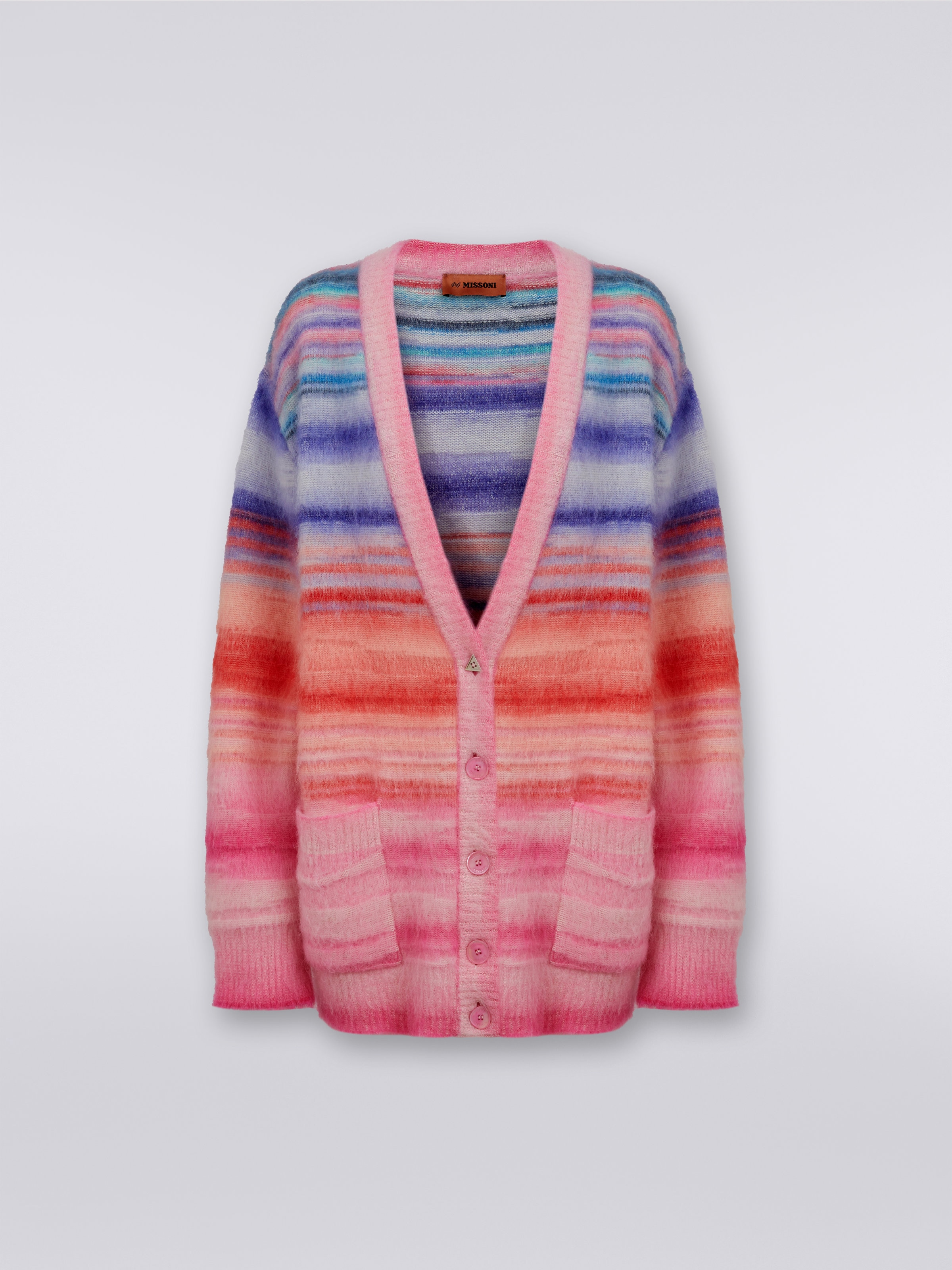 Oversized slub wool blend cardigan, Pink   - 0