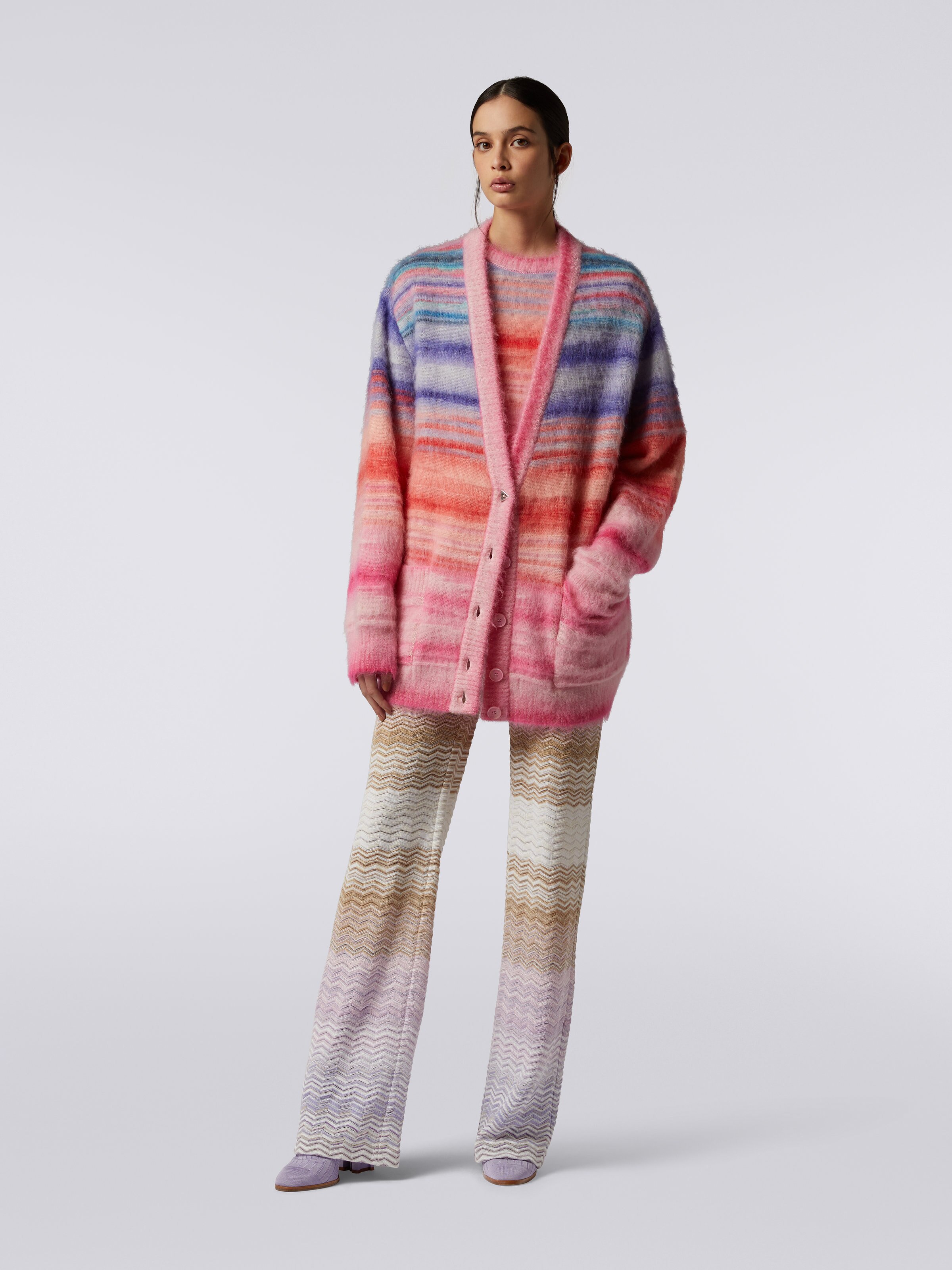Oversized slub wool blend cardigan, Pink   - 1
