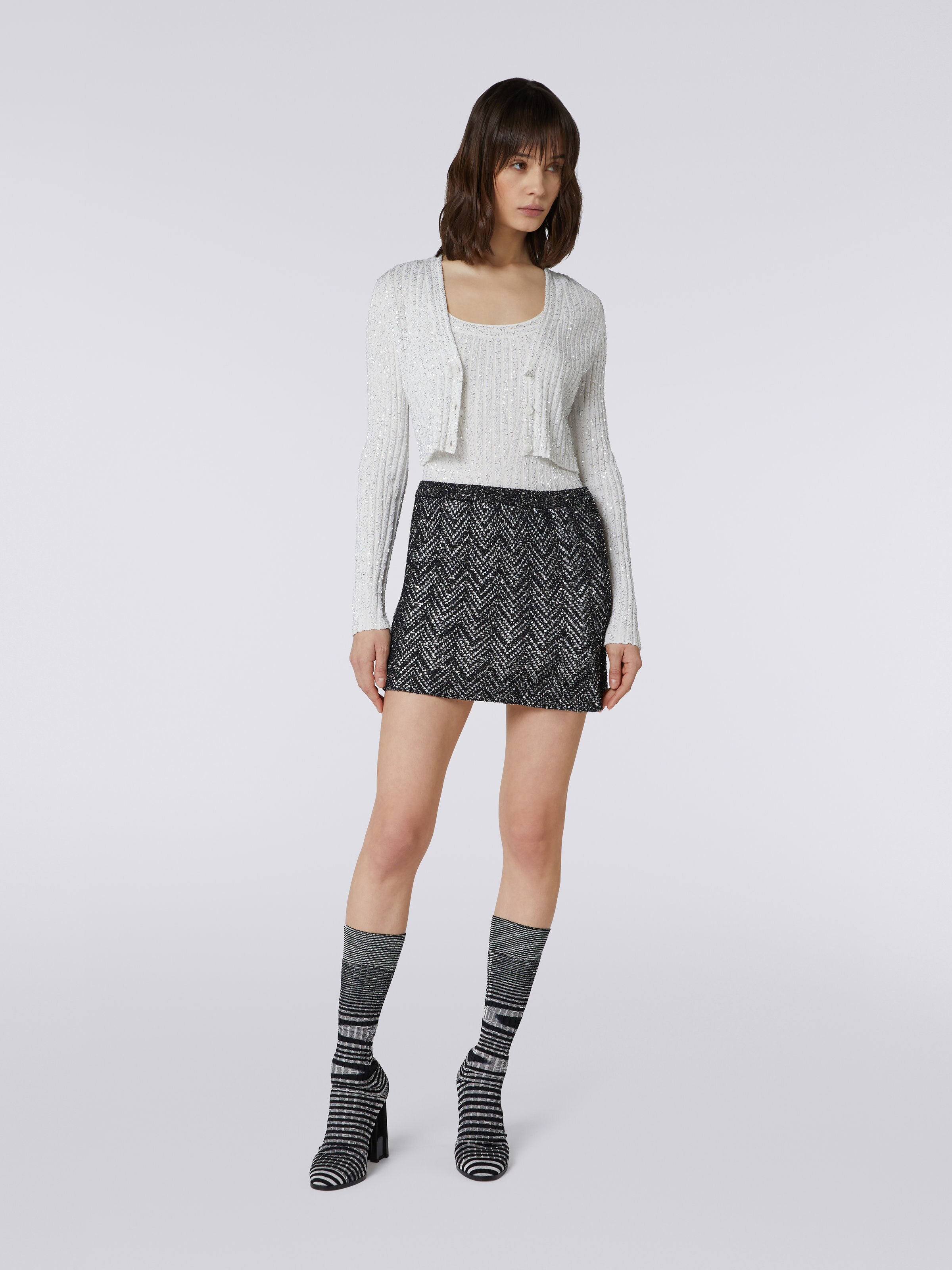 Viscose blend cardigan with sequins, White  - 1