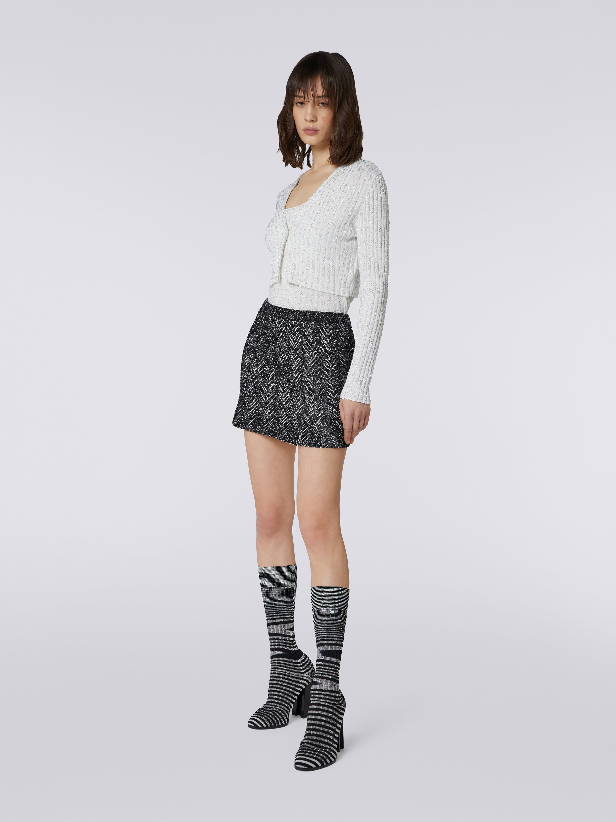 Viscose blend cardigan with sequins, White  - 2