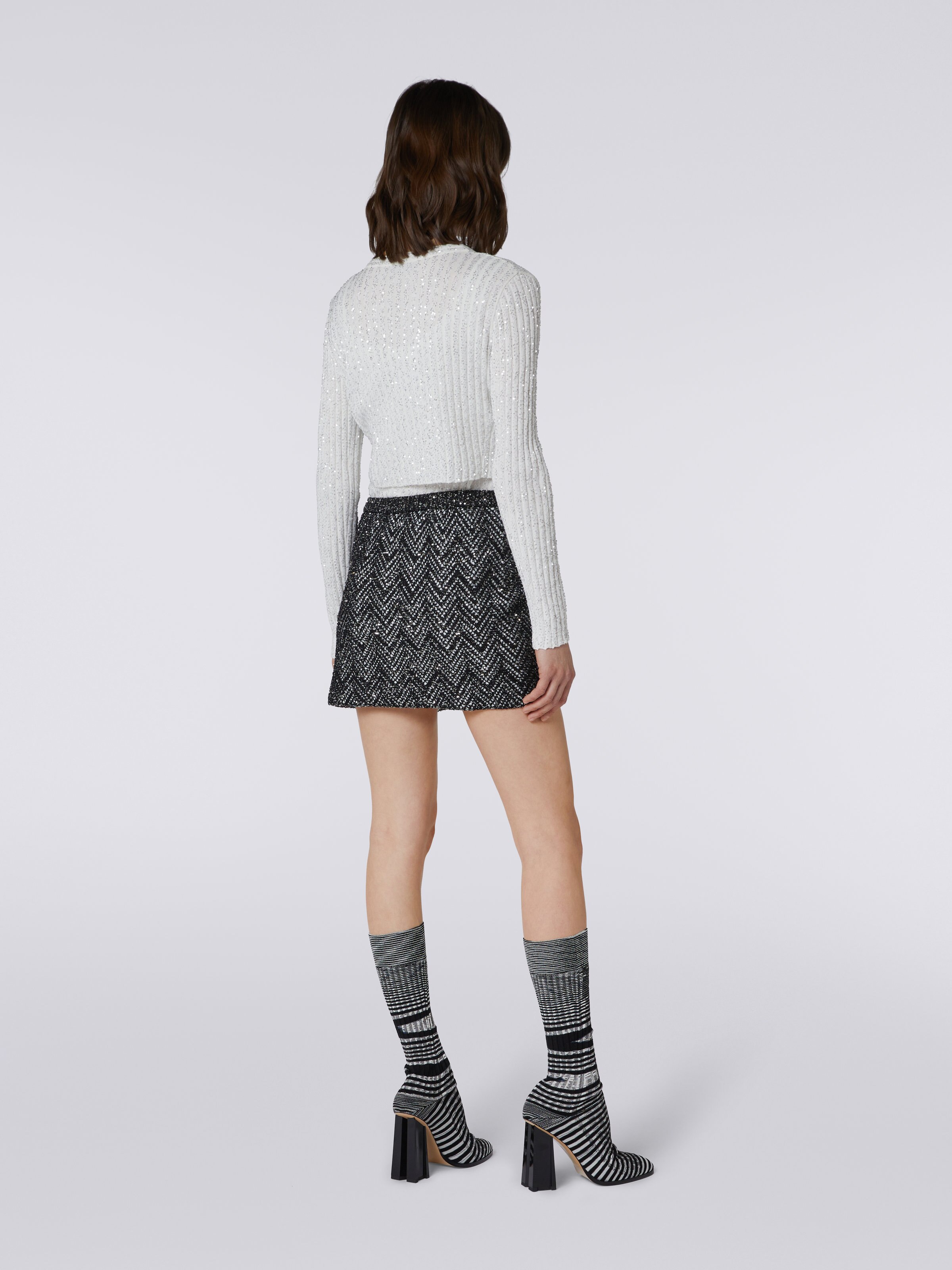 Viscose blend cardigan with sequins, White  - 3