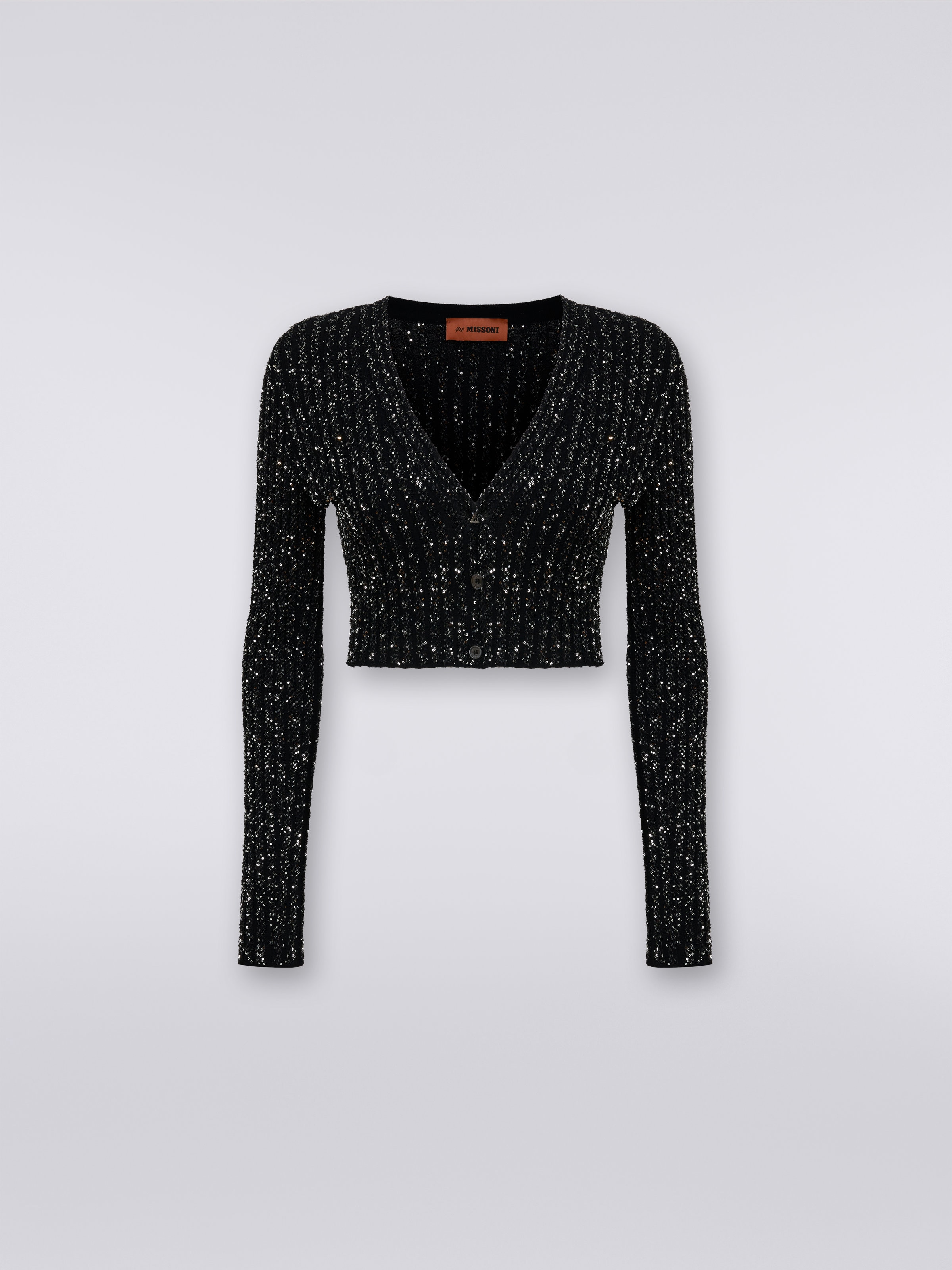 Viscose blend cardigan with sequins, Black    - 0