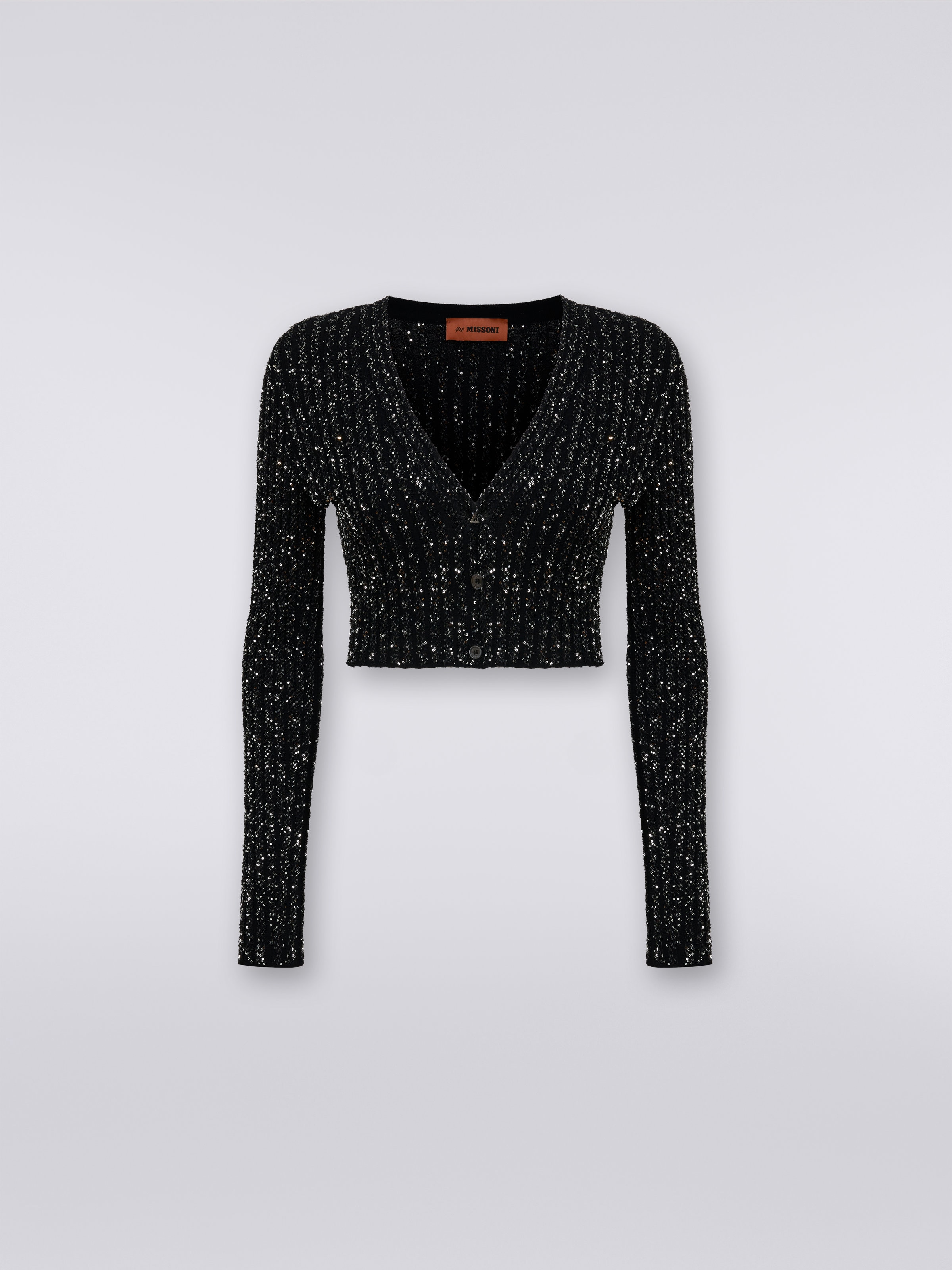 Cardigan in misto viscosa con paillettes , Nero    - 0