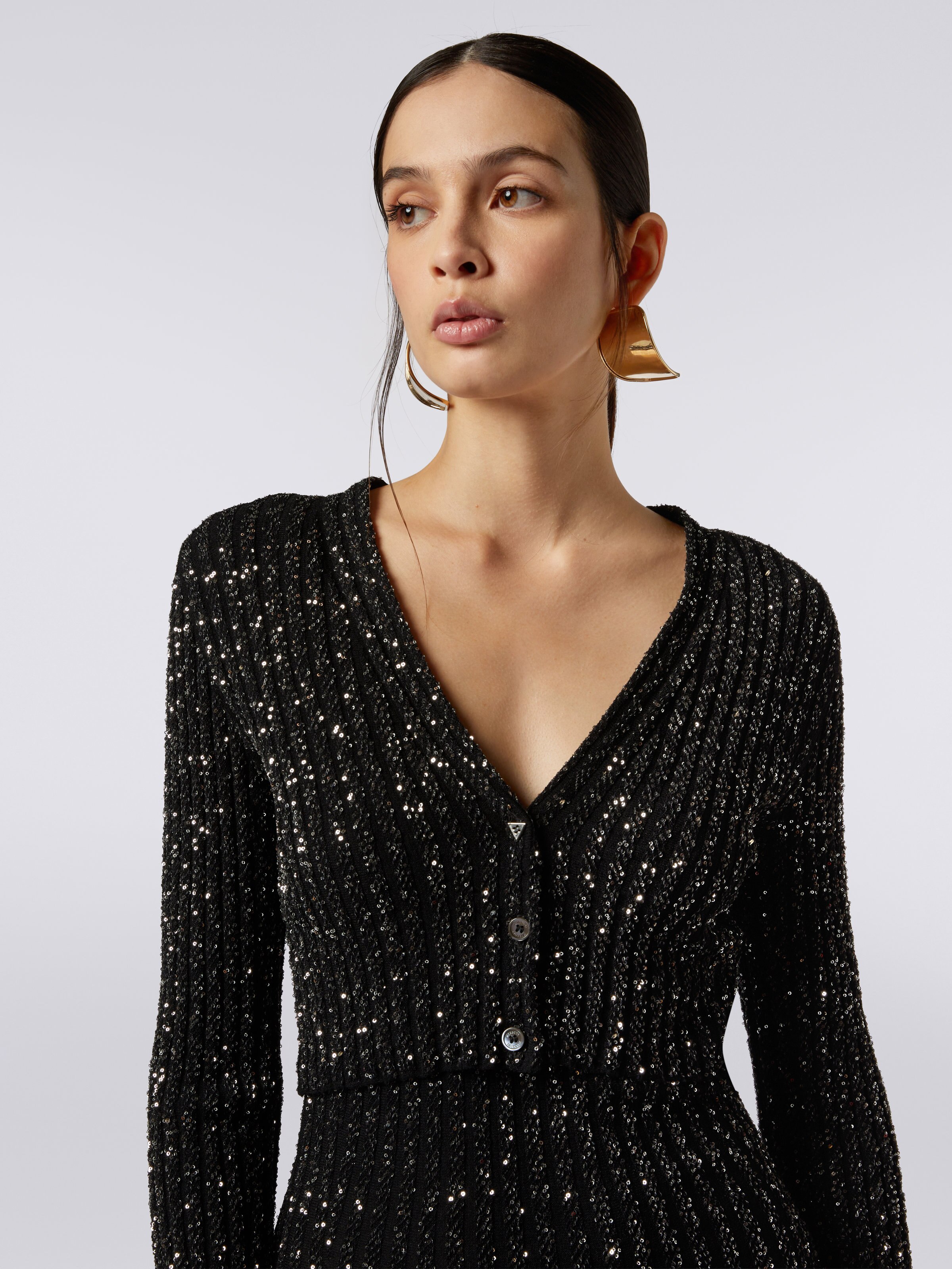 Viscose blend cardigan with sequins, Black    - 4