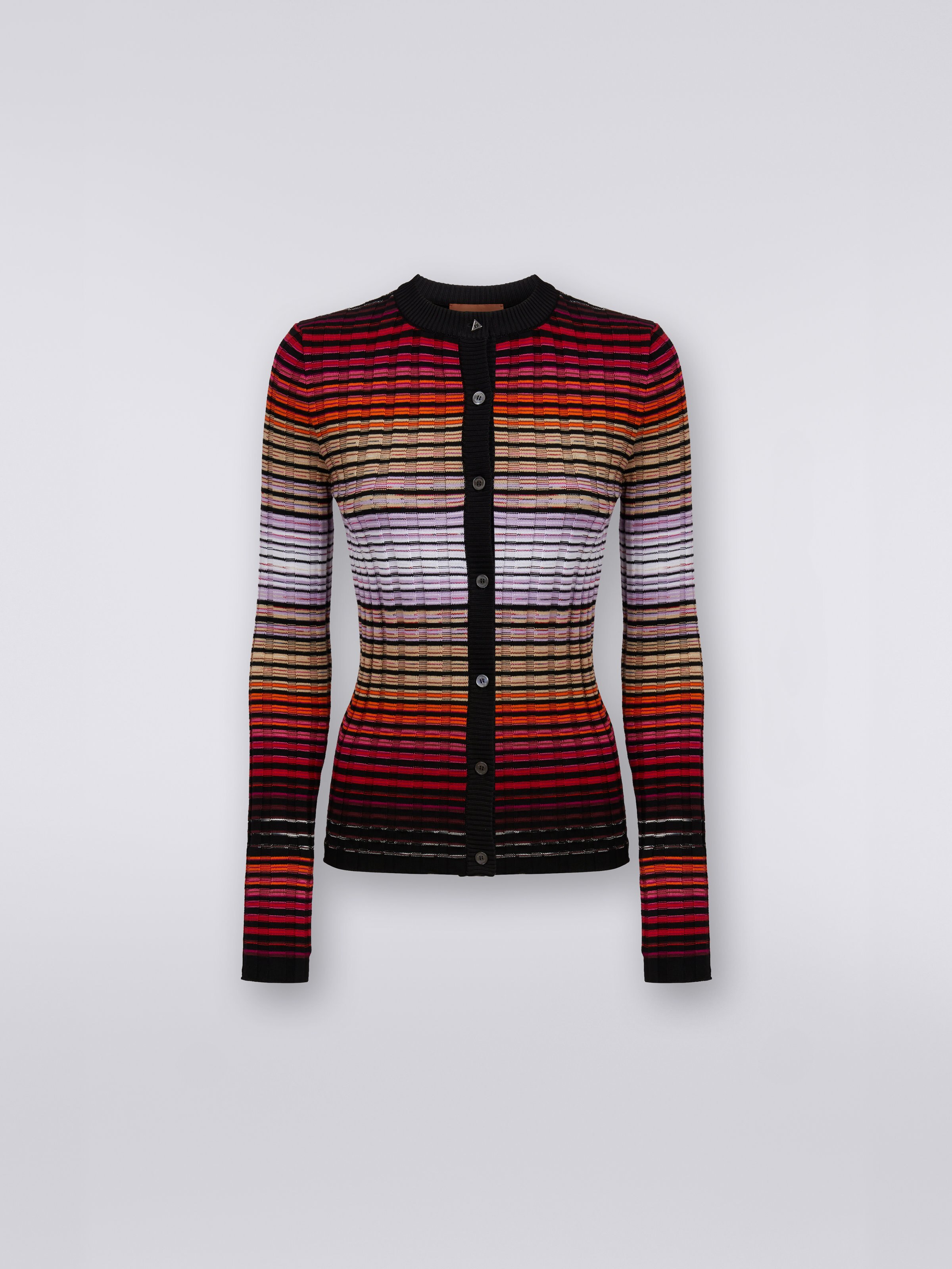 Cardigan in cotone e viscosa a costine, Multicolore  - 0