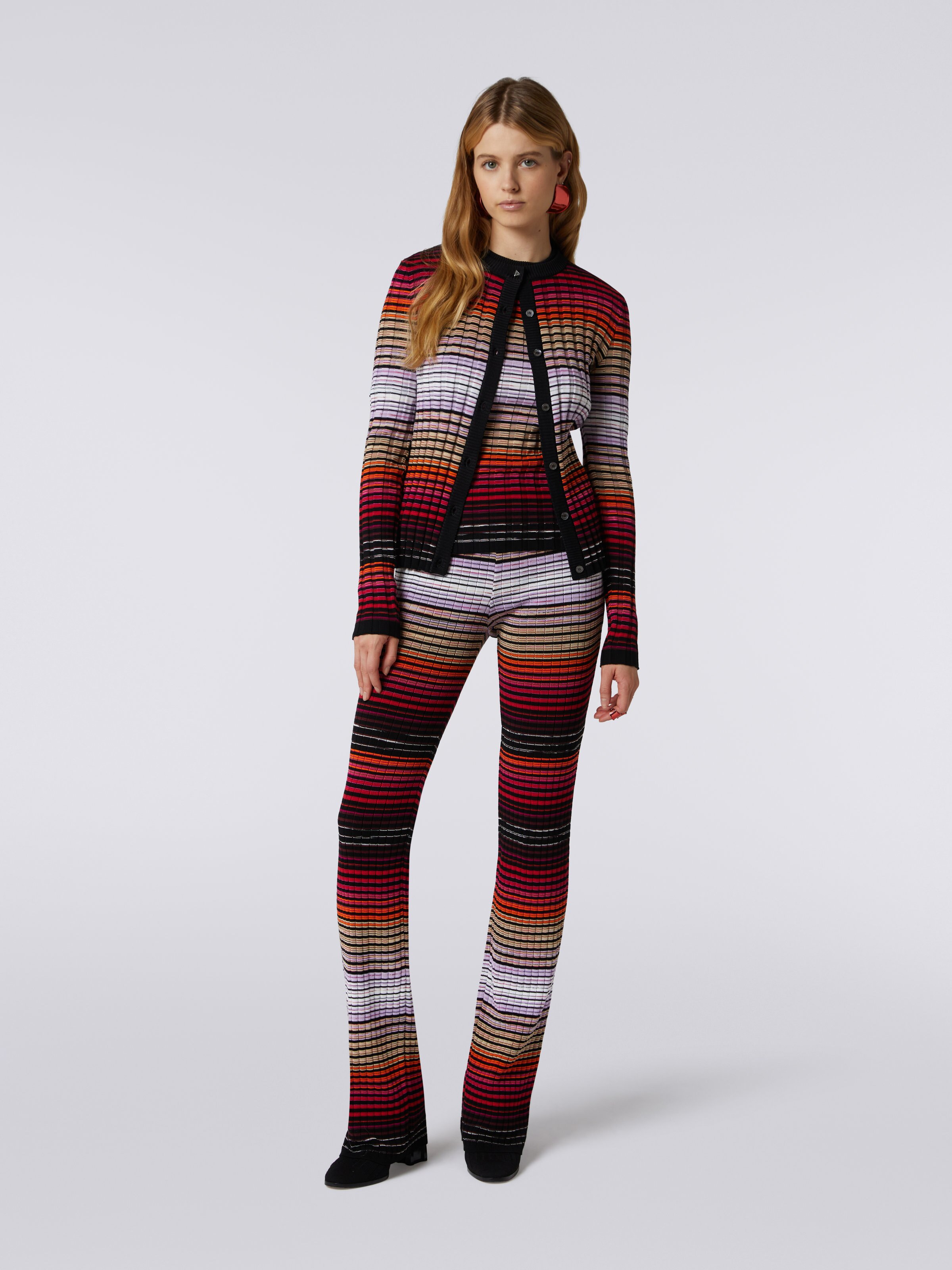 Cardigan in cotone e viscosa a costine, Multicolore  - 1