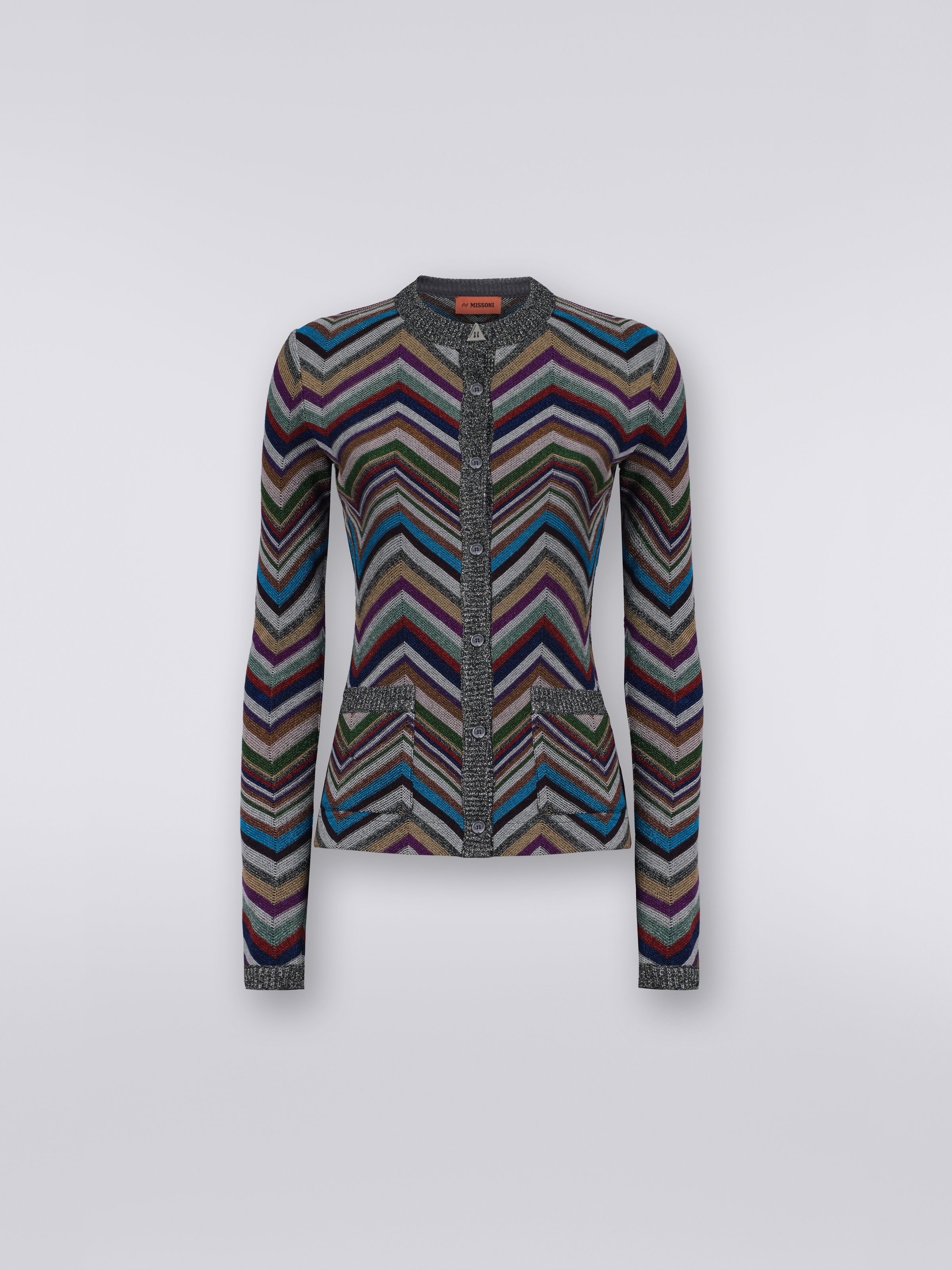 Cardigan en laine mélangée à chevrons avec lurex , Multicolore  - 0