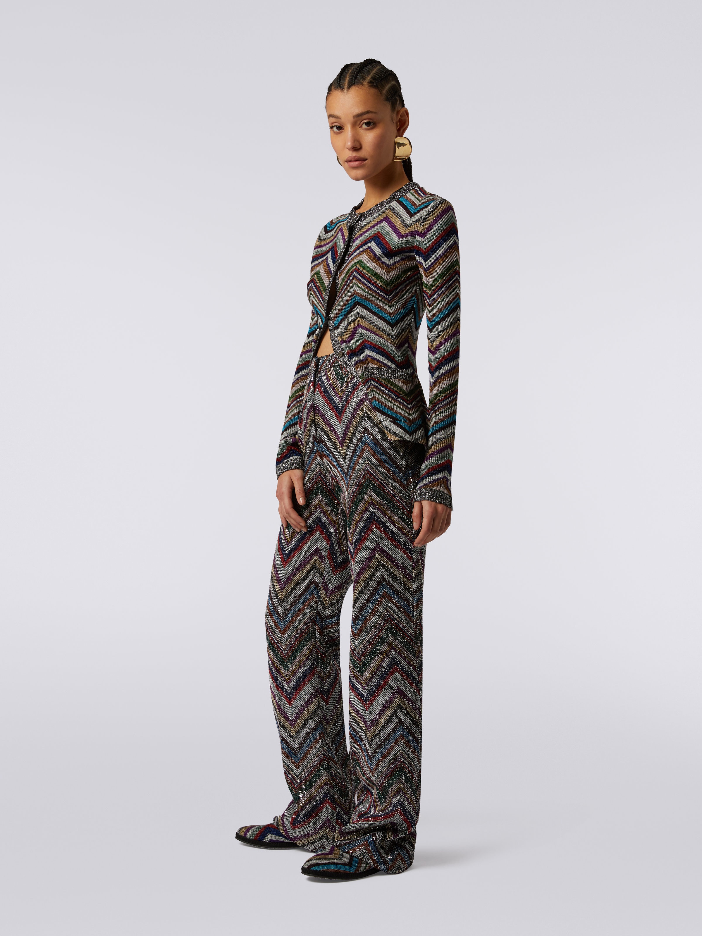 Wool blend chevron cardigan with lurex , Multicoloured  - 2