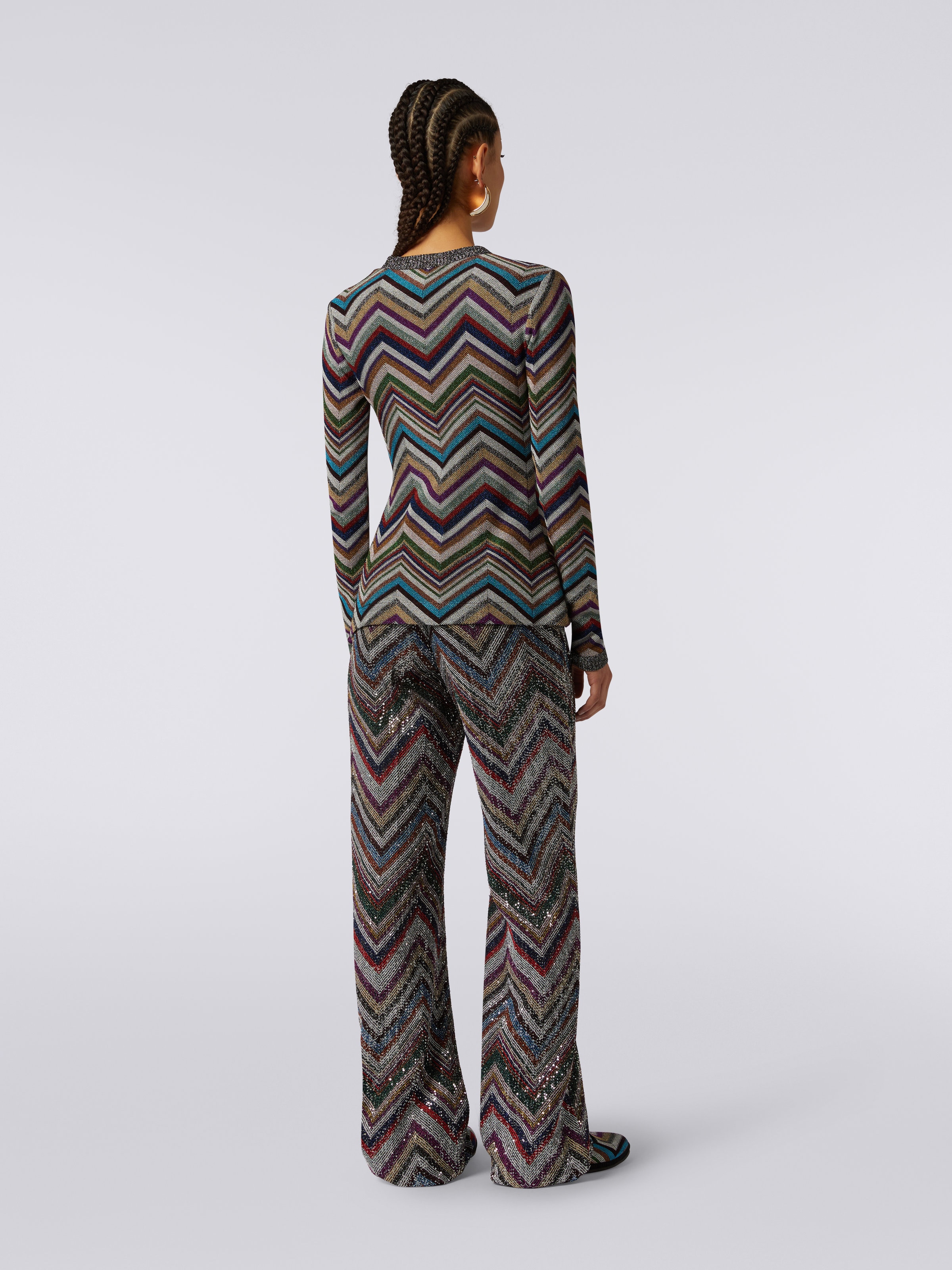 Wool blend chevron cardigan with lurex , Multicoloured  - 3