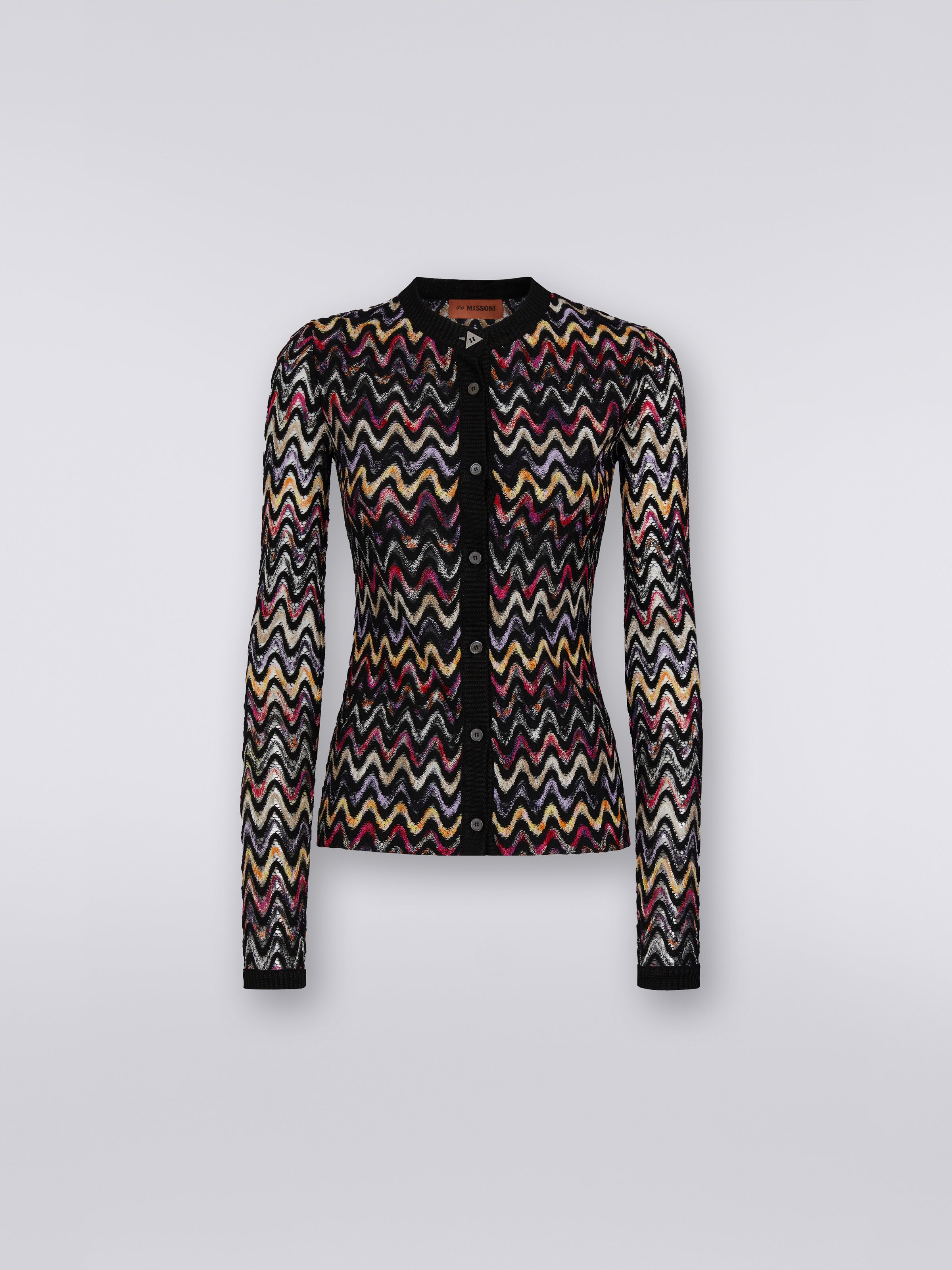 Zigzag cardigan in raschel knit wool and viscose Multicoloured