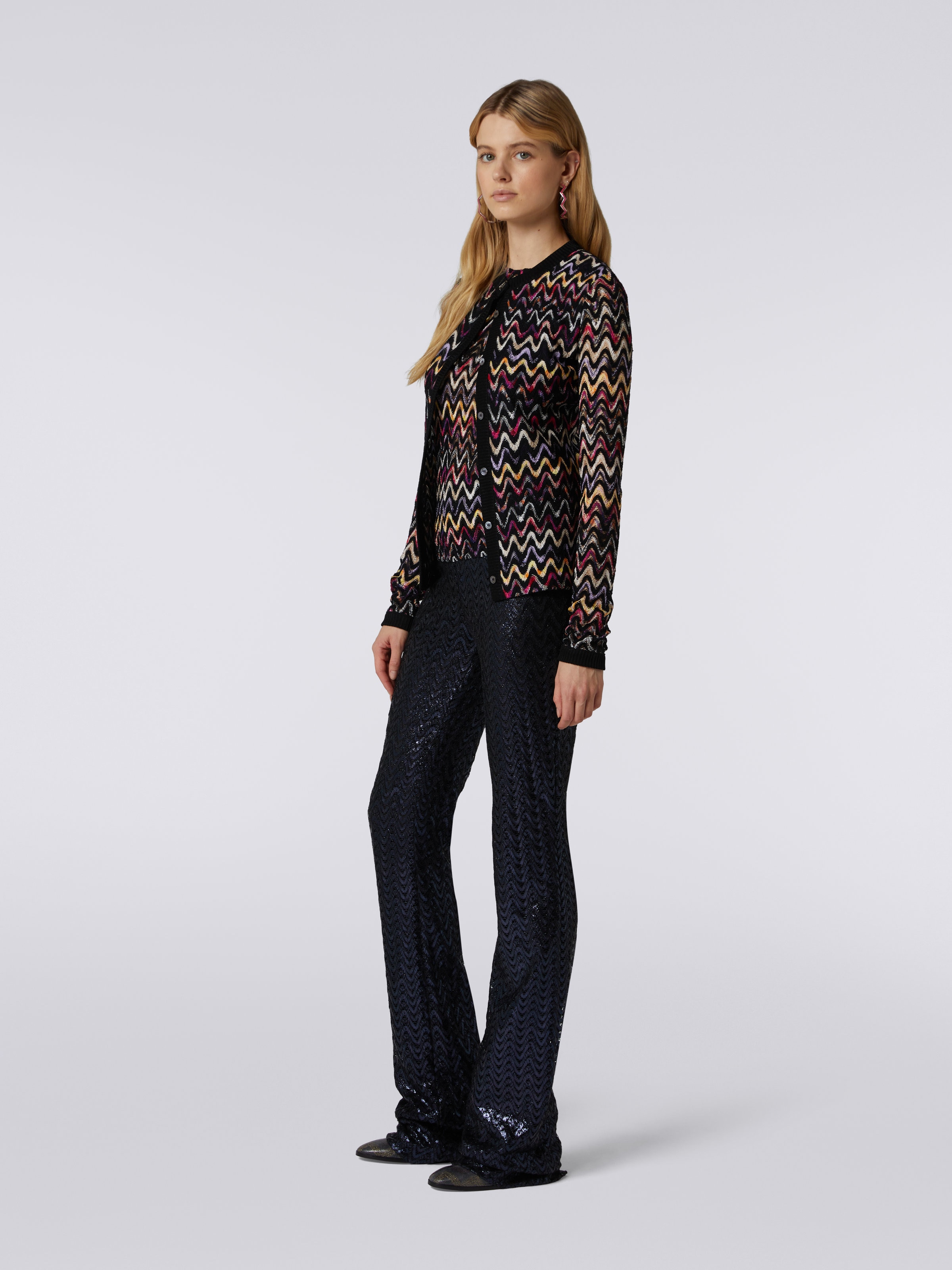 Zigzag cardigan in raschel knit wool and viscose, Multicoloured  - 2