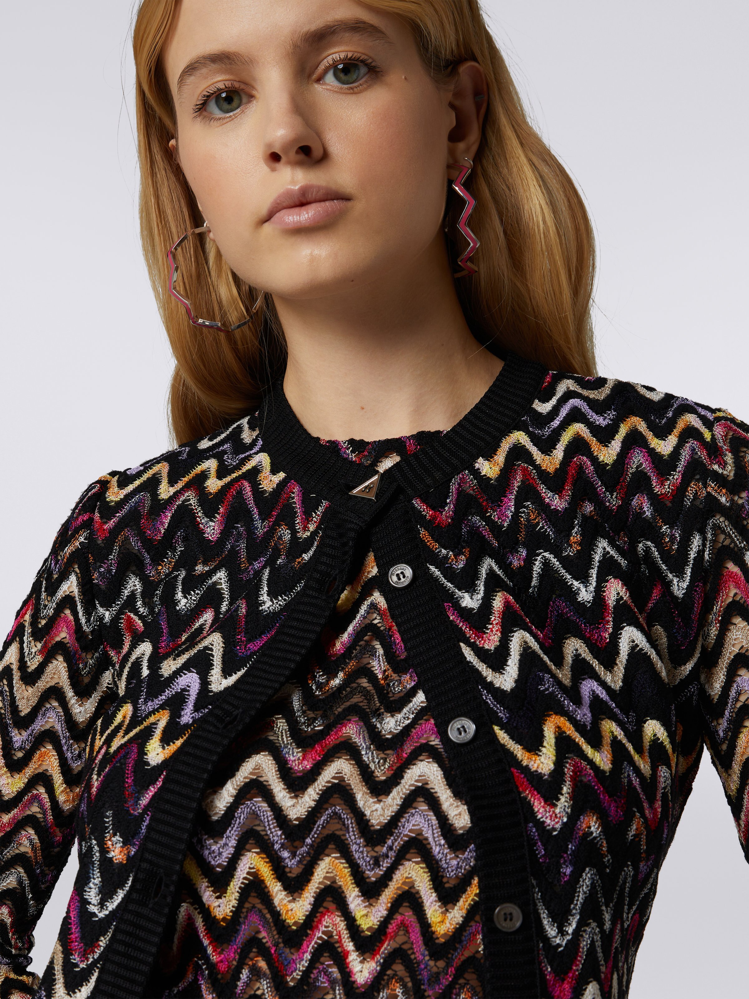 Zigzag cardigan in raschel knit wool and viscose  , Multicoloured  - 4