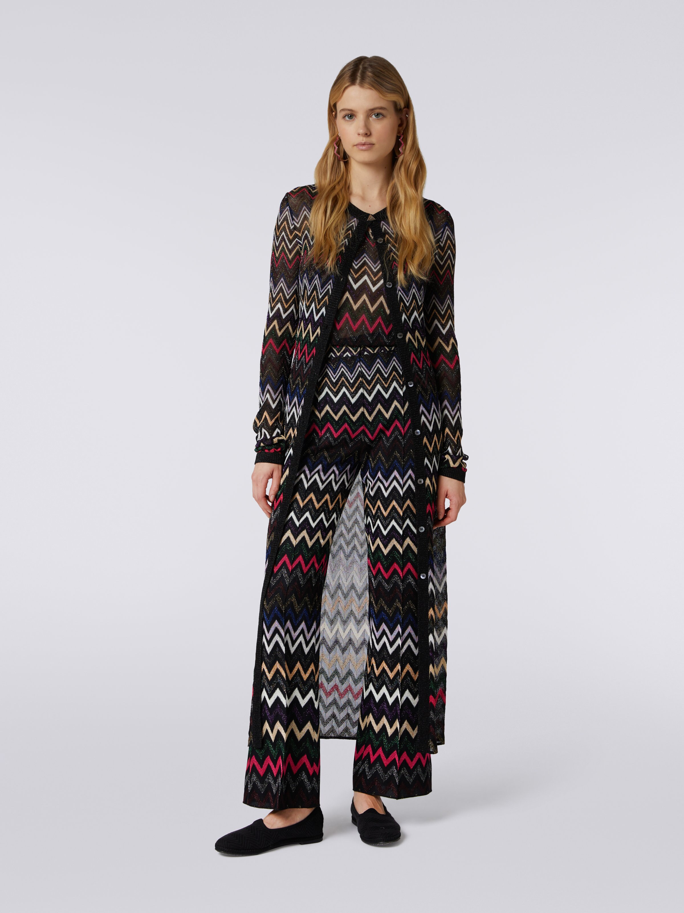 Cardigan long en maille de viscose à chevrons avec lurex, Multicolore  - 1