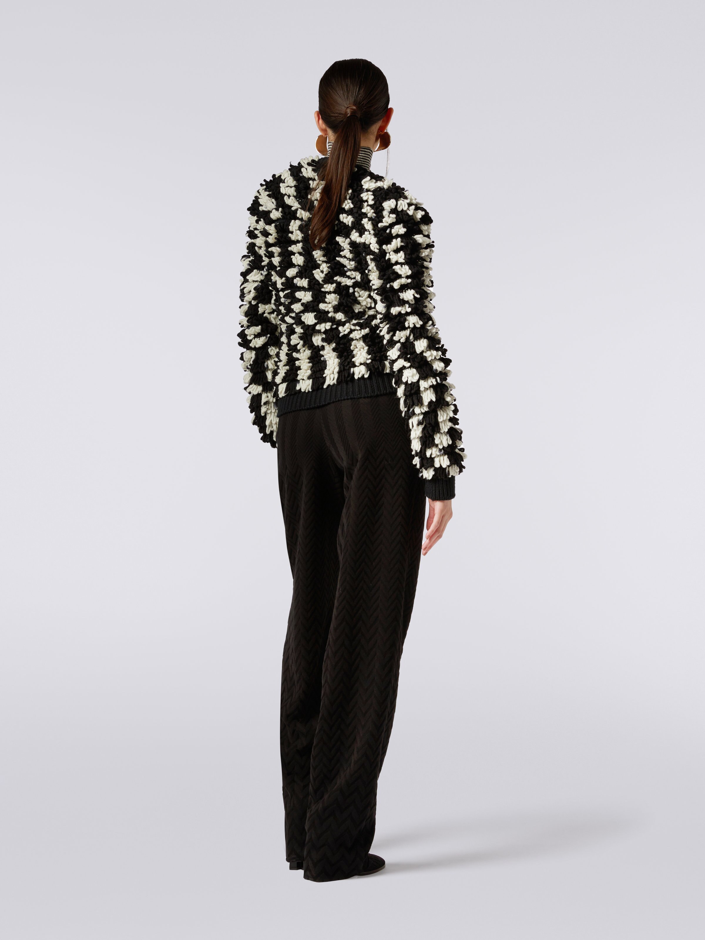 Fur-effect wool cardigan with zip , Black & White - 3