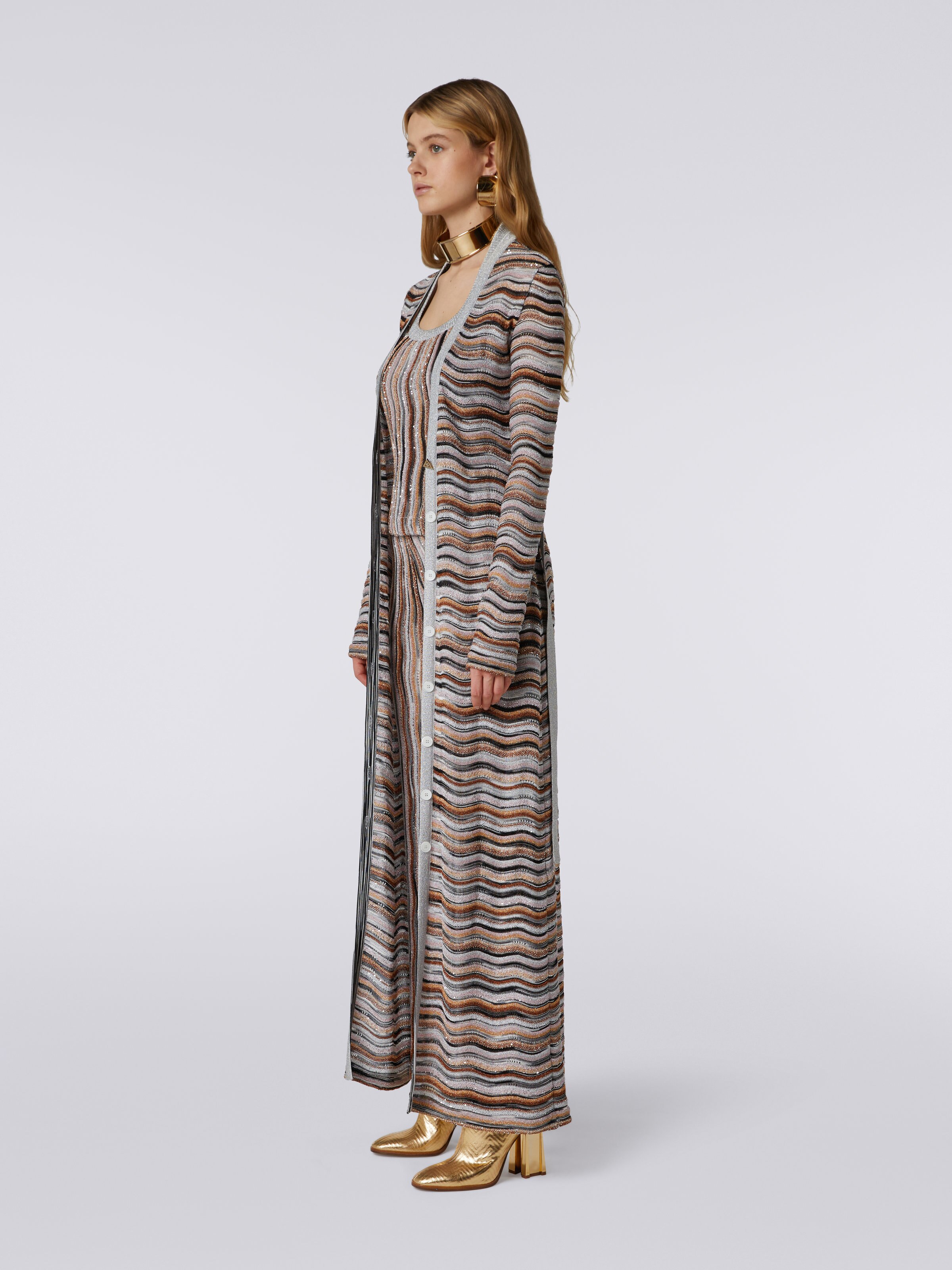 Long cardigan in lamé viscose blend with belt, Multicoloured  - 2