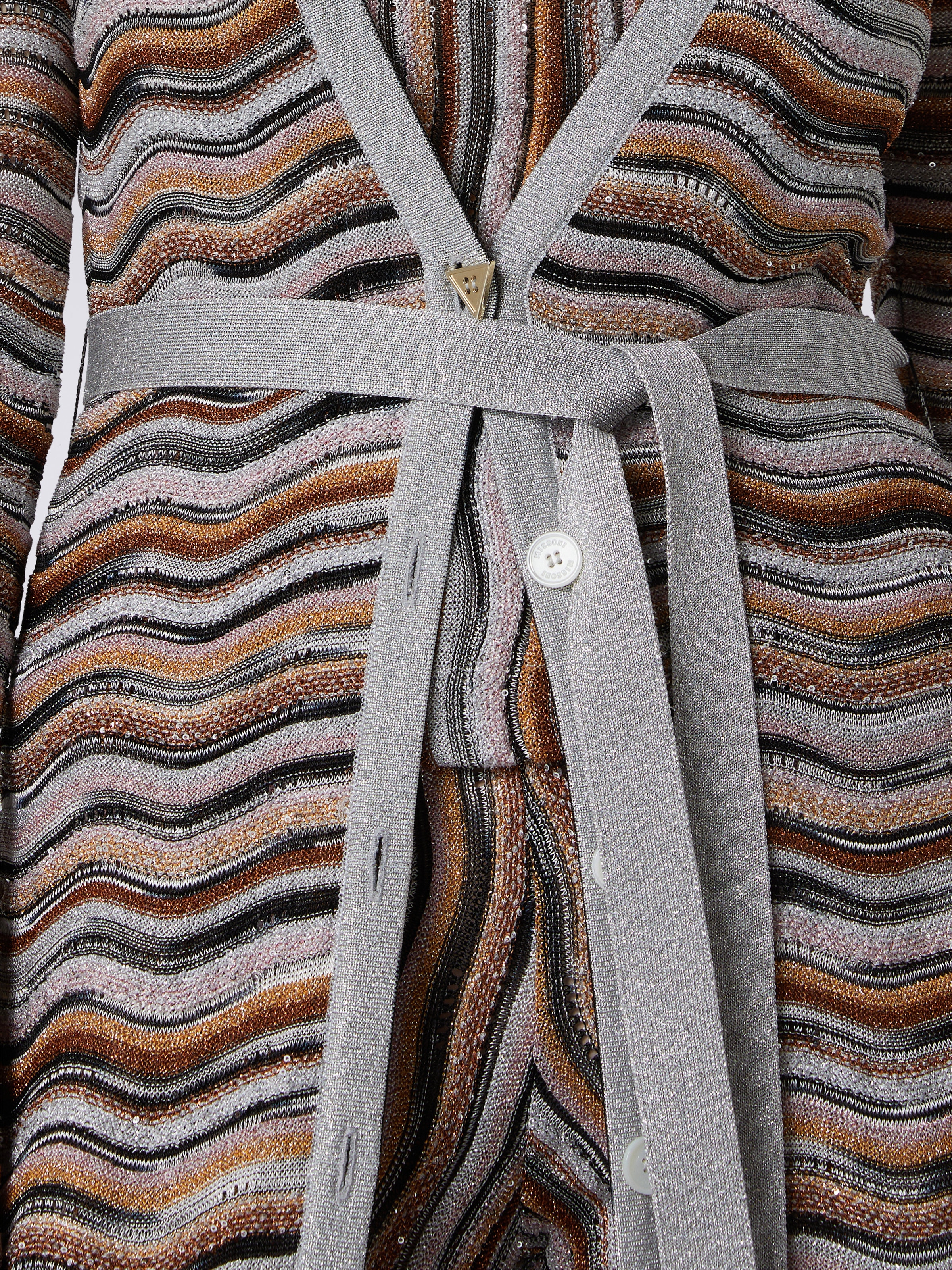 Long cardigan in lamé viscose blend with belt, Multicoloured  - 4
