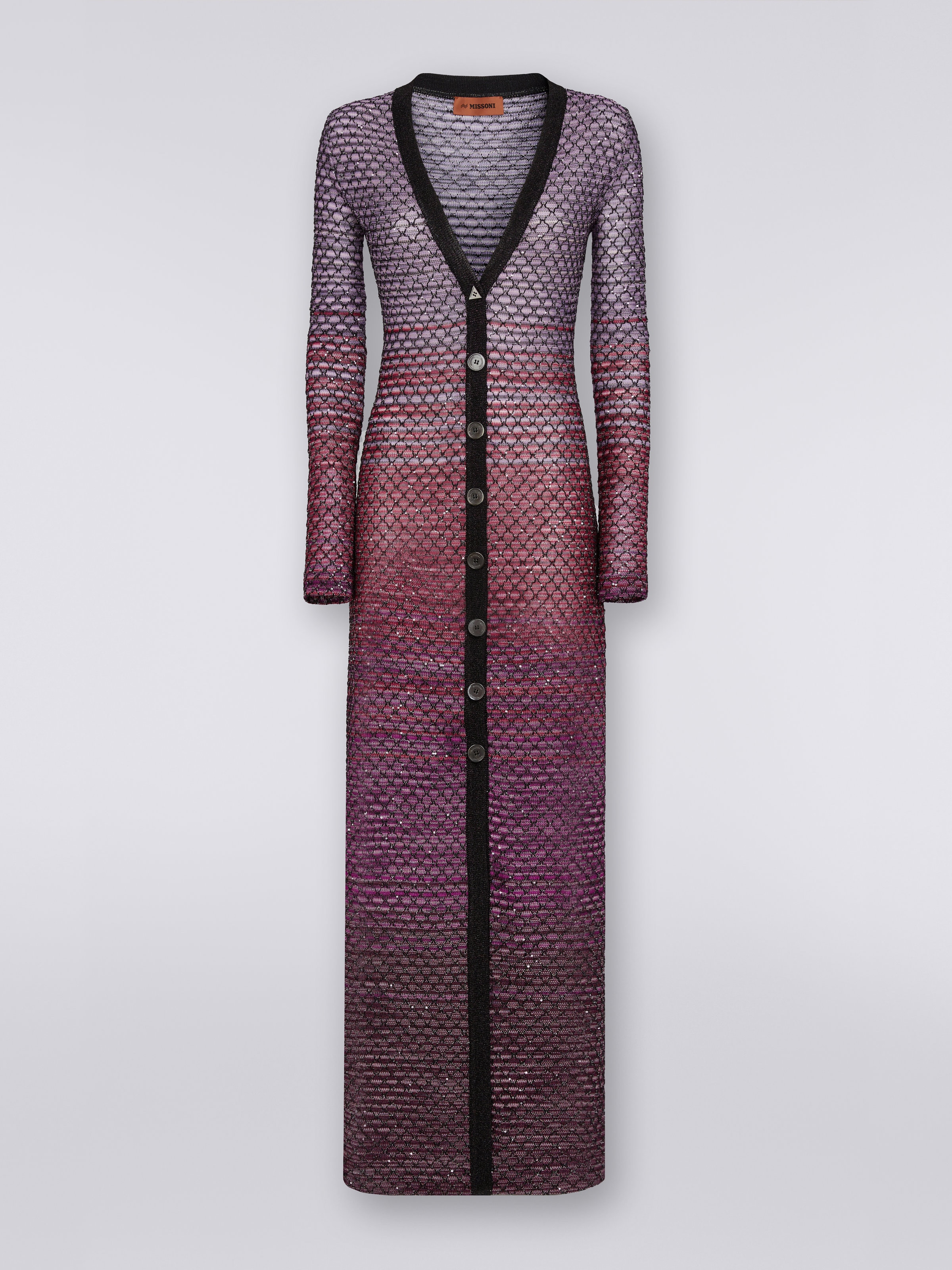 Cardigan long en viscose mélangée avec finition résille et paillettes, Rouge  - 0