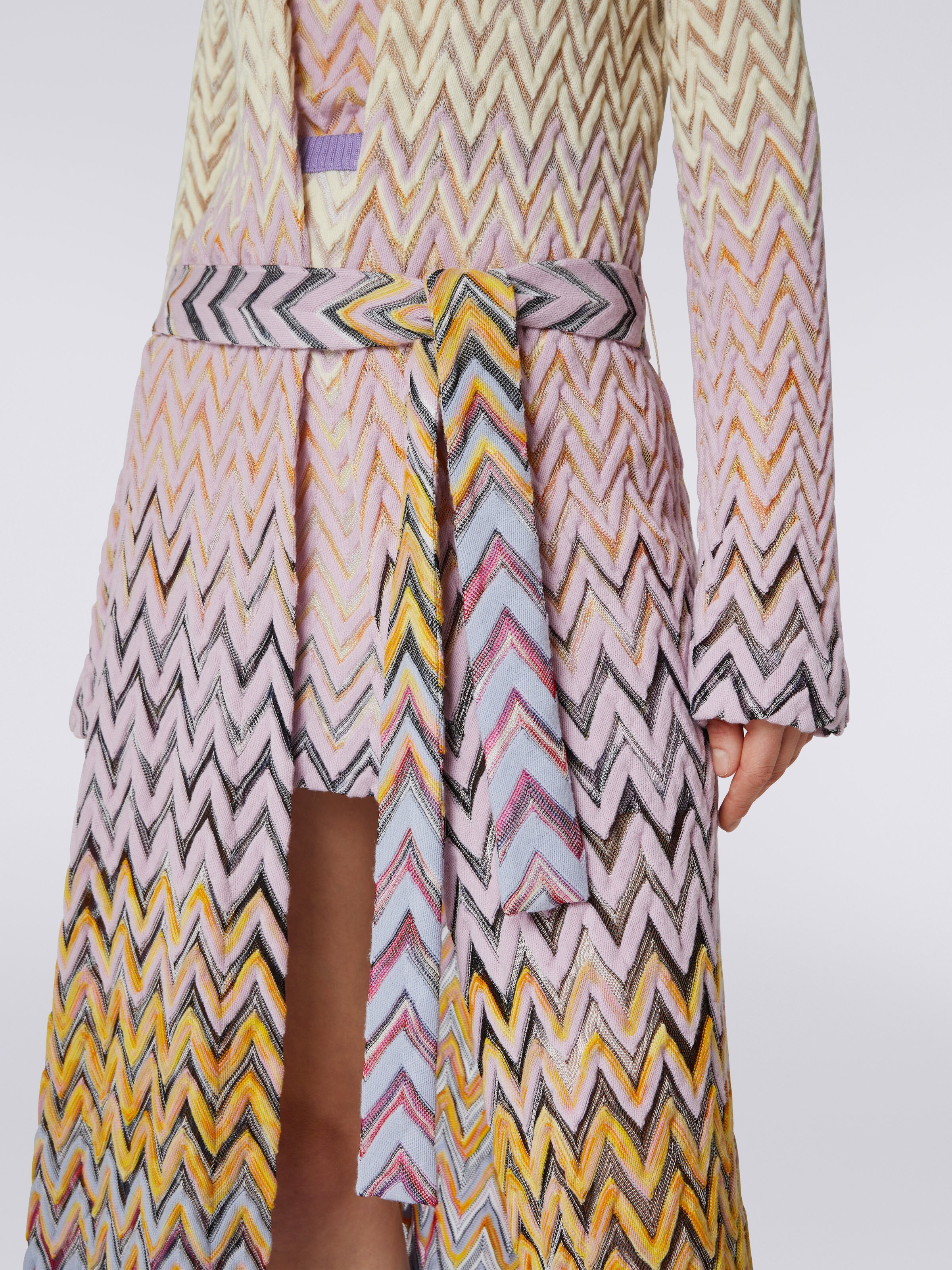 Long wool and viscose chevron cardigan, Multicoloured  - 4