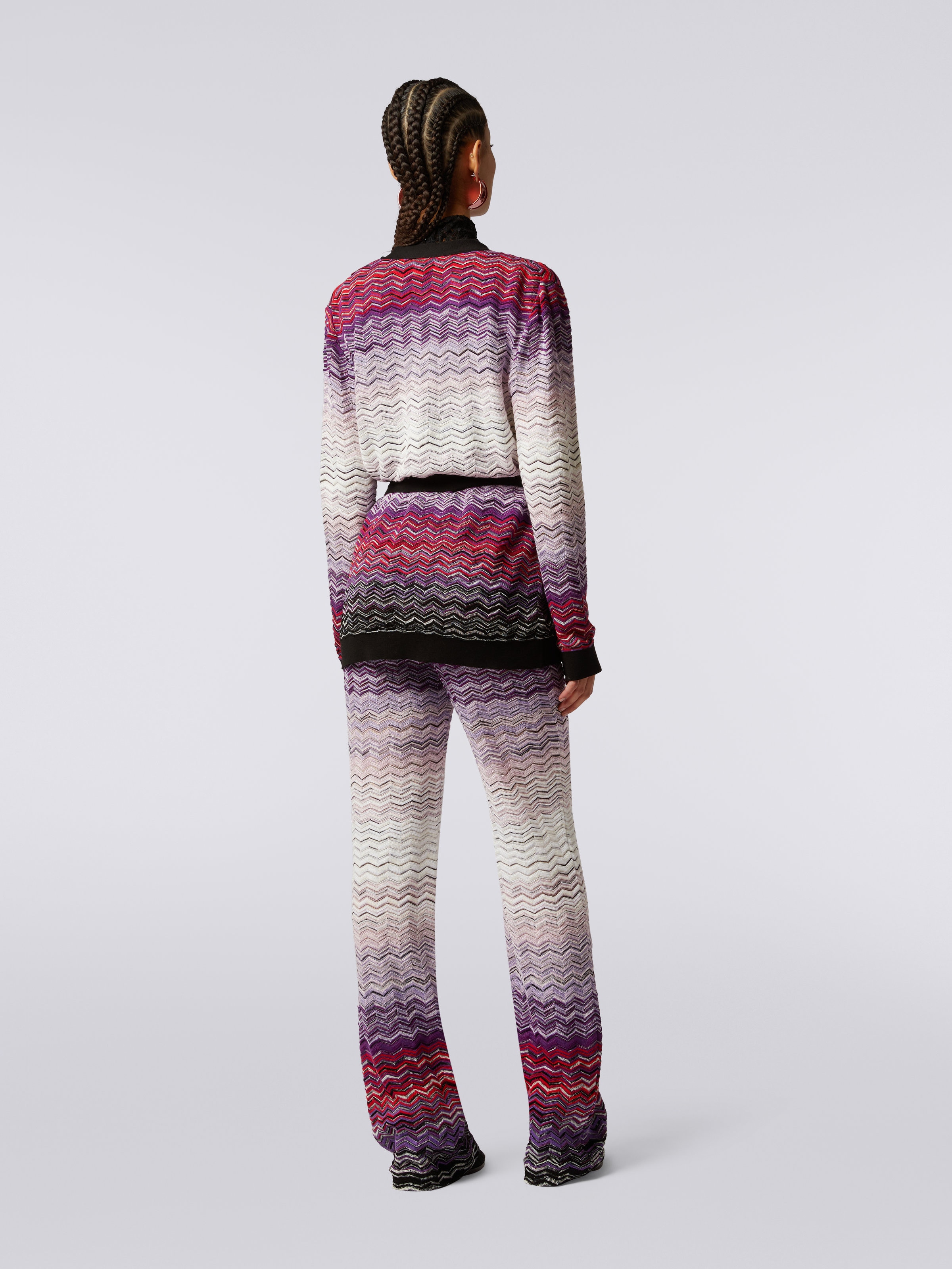 Long cotton and viscose chevron cardigan with belt , Multicoloured  - 3