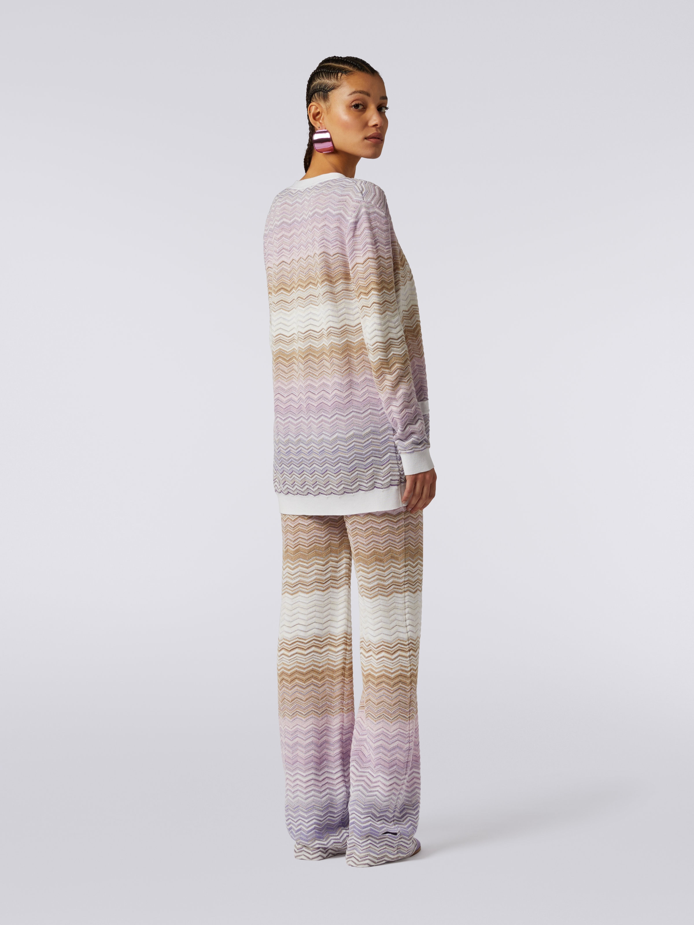 Cardigan con cintura in cotone e viscosa chevron, Multicolore  - 3