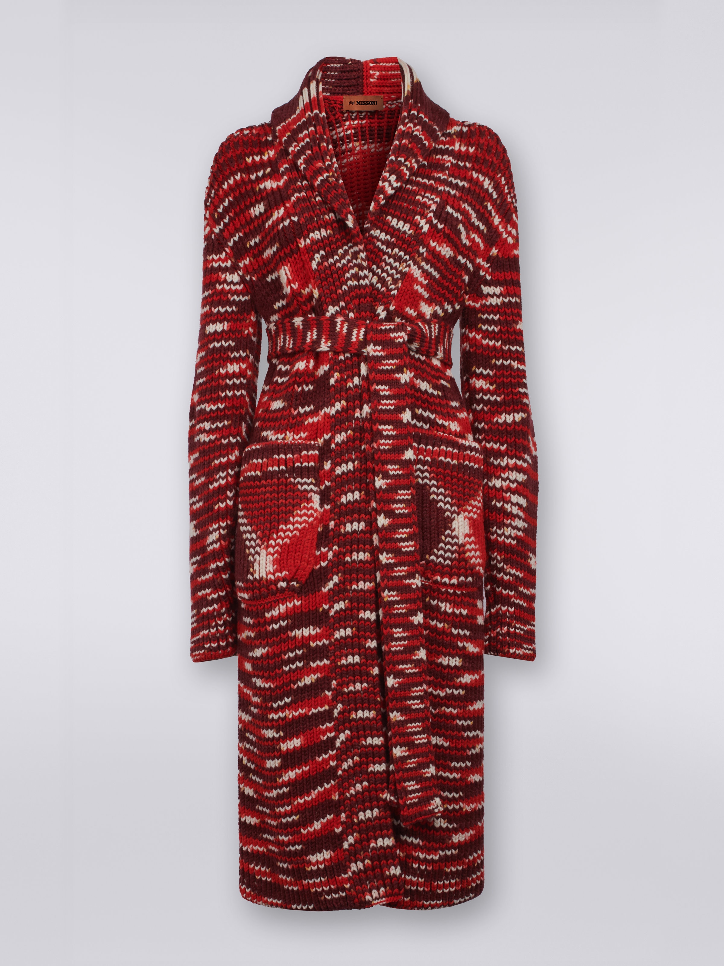 Cardigan lungo in maglia di lana fiammata, Rosso  - 0